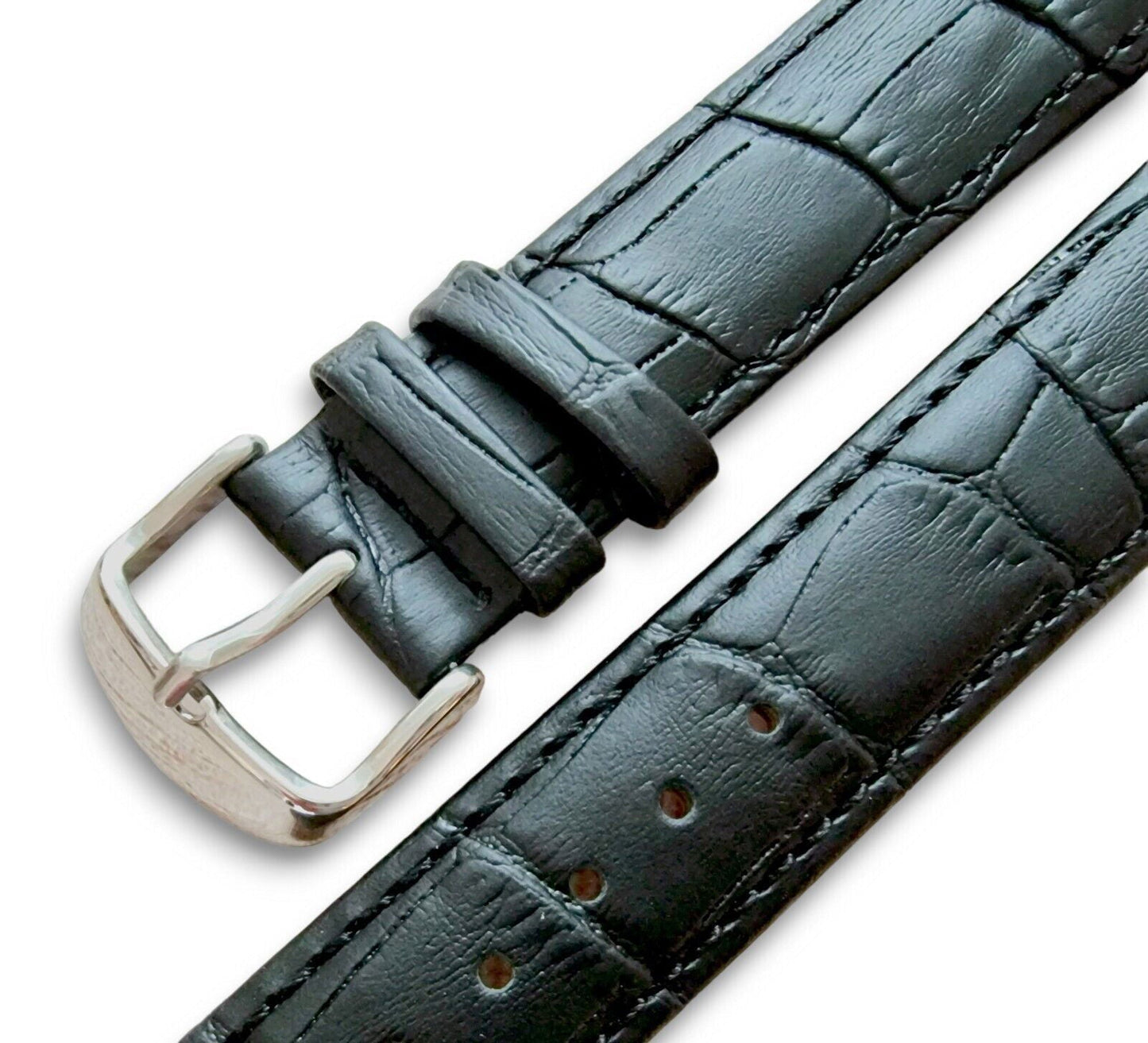 Curved Ends Leather Watch Strap 18mm 20mm 22mm 24mm Smooth and Crocodile Grain - Wrist Envy