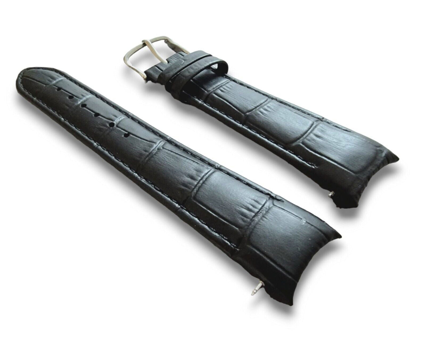 Curved Ends Leather Watch Strap 18mm 20mm 22mm 24mm Smooth and Crocodile Grain - Wrist Envy