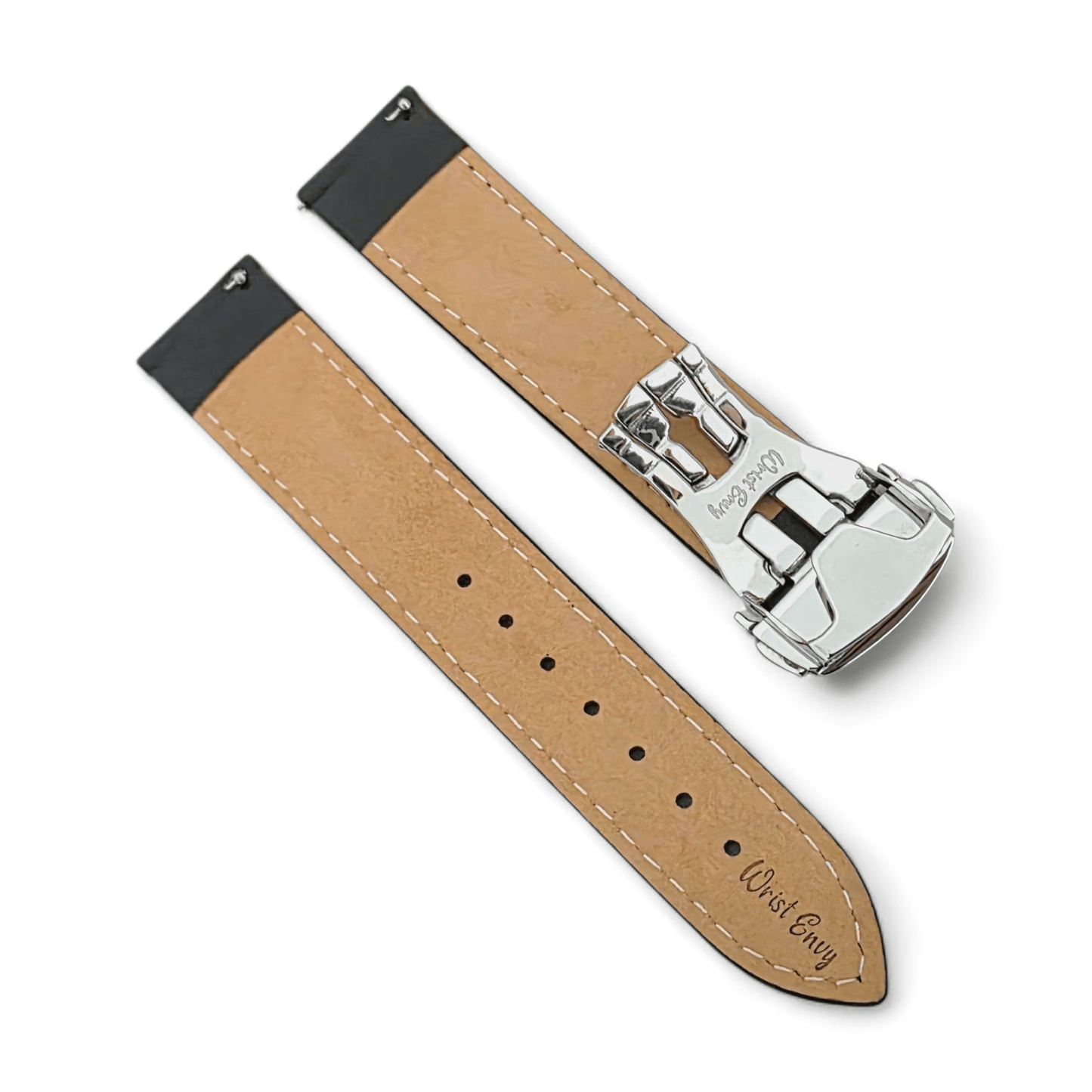 Deployment Watch Strap Full Grain Leather 18mm 20mm 22mm Black - Wrist Envy