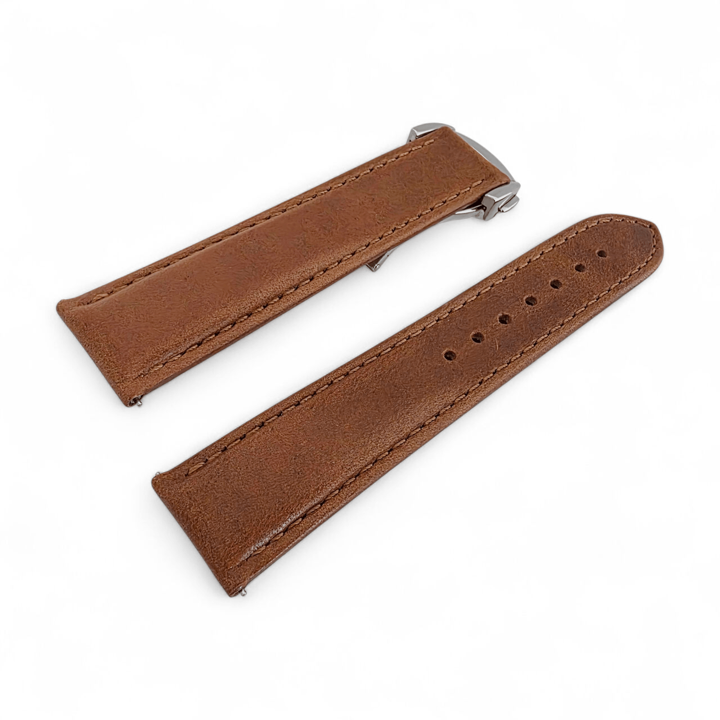 Deployment Watch Strap Full Grain Leather 20mm 22mm Caramel Brown - Wrist Envy