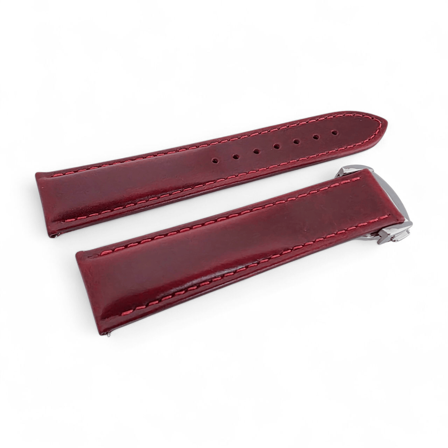 Deployment Watch Strap Full Grain Leather 20mm 22mm Crimson Red - Wrist Envy