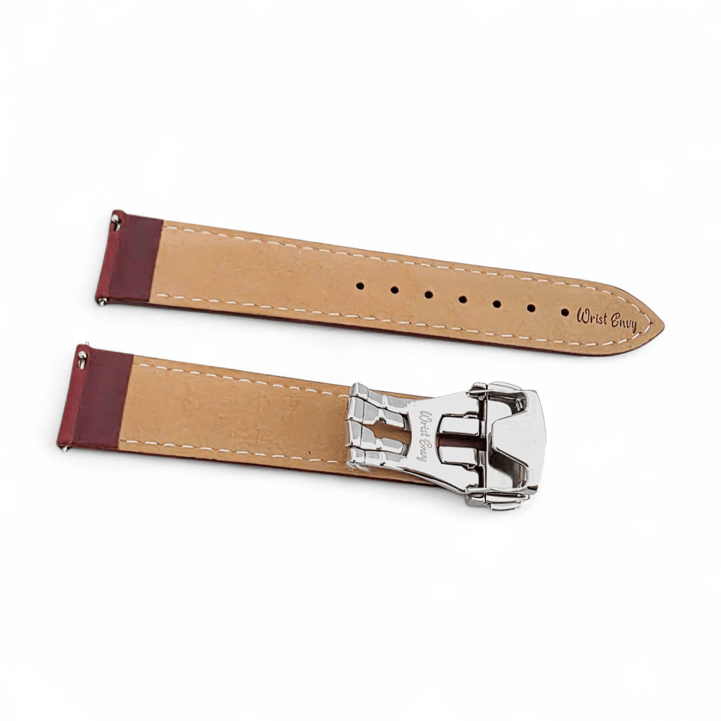 Deployment Watch Strap Full Grain Leather 20mm 22mm Crimson Red - Wrist Envy