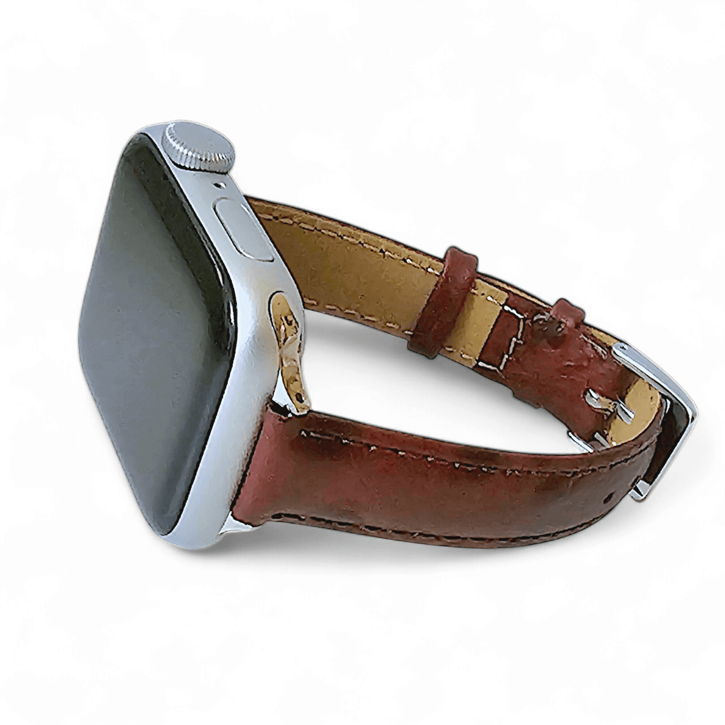 Diversa Ostrich Grain Italian Leather Strap for Apple Watch Burgundy - Wrist Envy