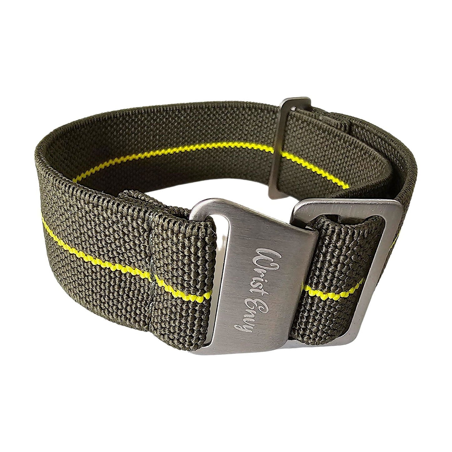Elastic Nylon French Marine Nationale Watch Strap Band Military NATO 20mm 22mm Army Green Yellow Stripe - Wrist Envy