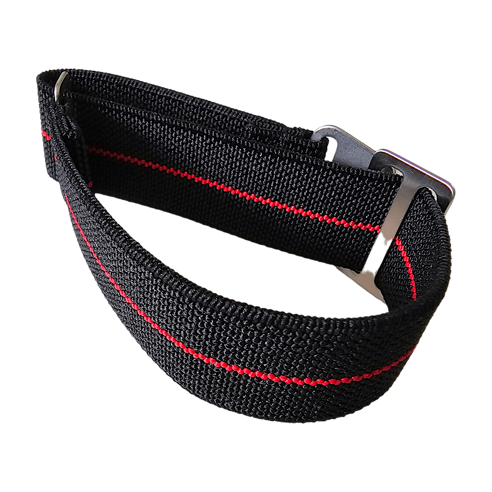 Elastic Nylon Marine Nationale Watch Strap Band 20mm 22mm Black Red Stripe - Wrist Envy