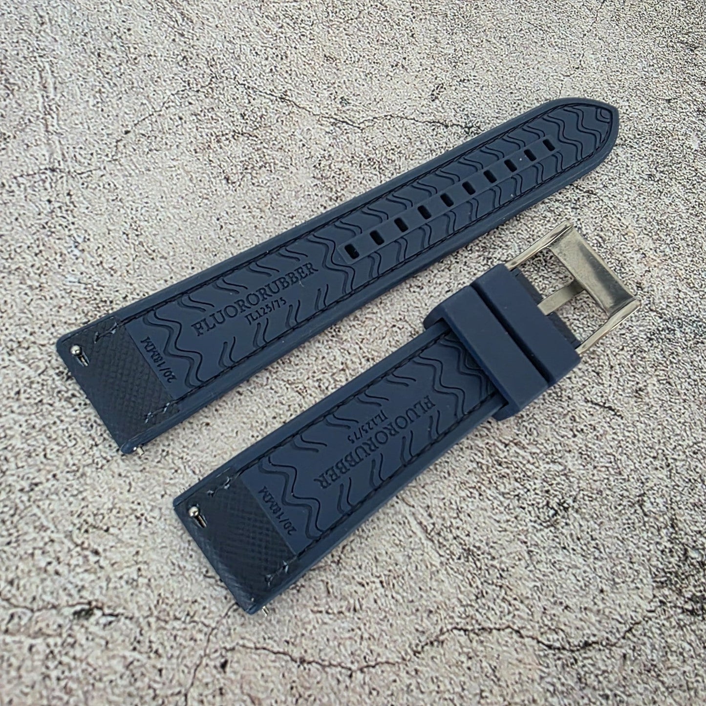 Elite Hybrid FKM Rubber Saffiano Leather Watch Strap Band 20mm Navy Blue - Wrist Envy