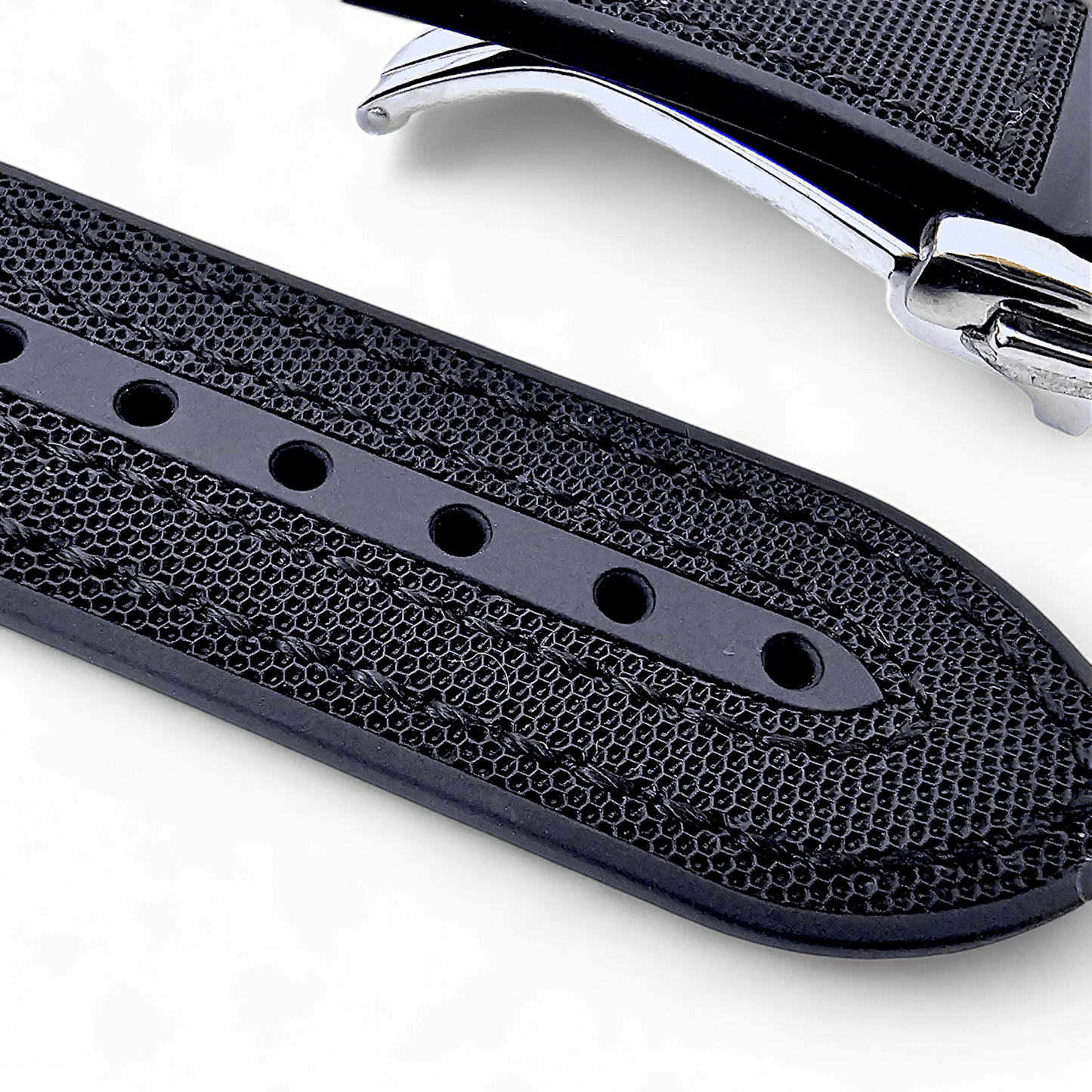 Elite Hybrid FKM Sailcloth Curved End Watch Strap 20mm 21mm 22mm Black - Wrist Envy