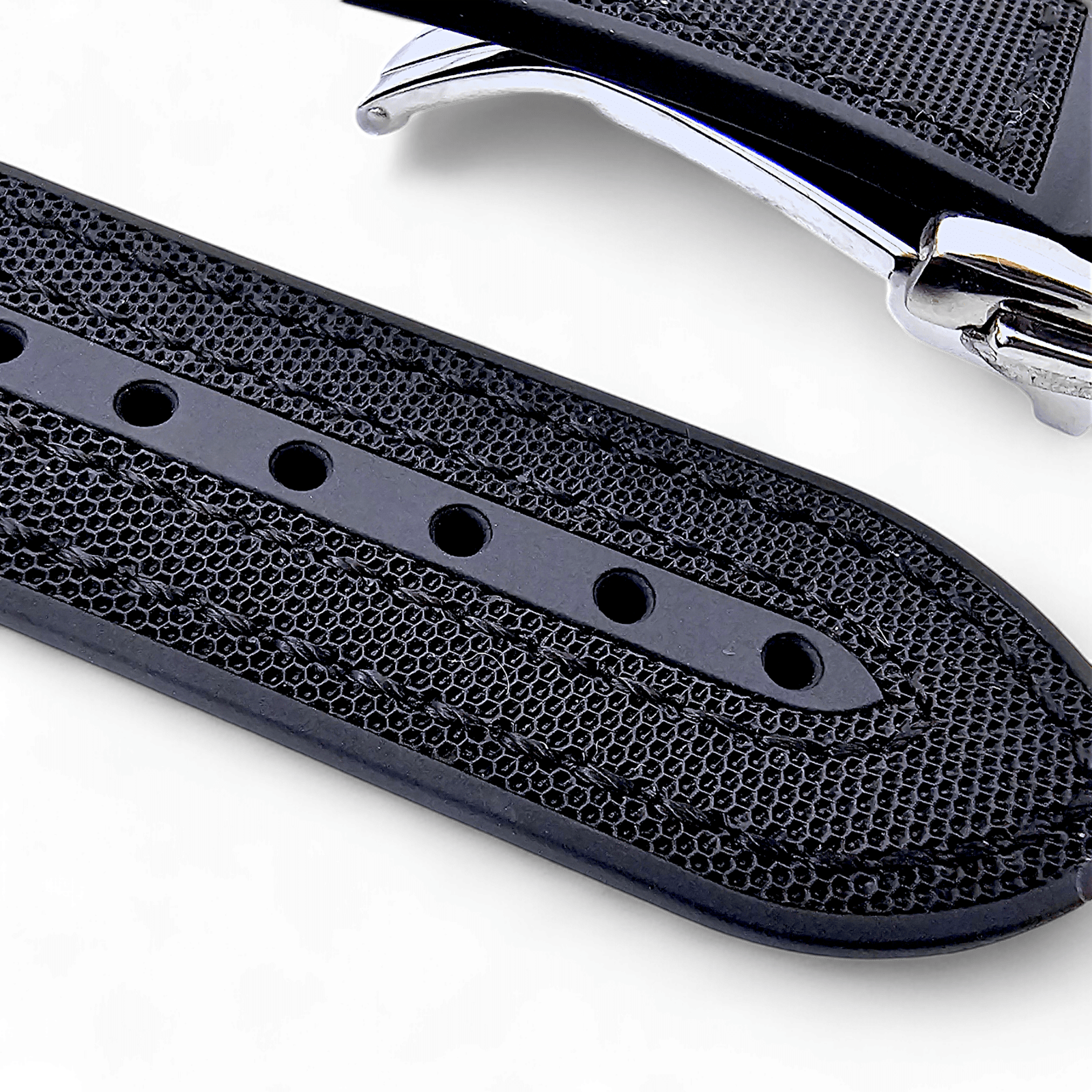 Elite Hybrid FKM Sailcloth Curved End Watch Strap 20mm 21mm 22mm Black - Wrist Envy