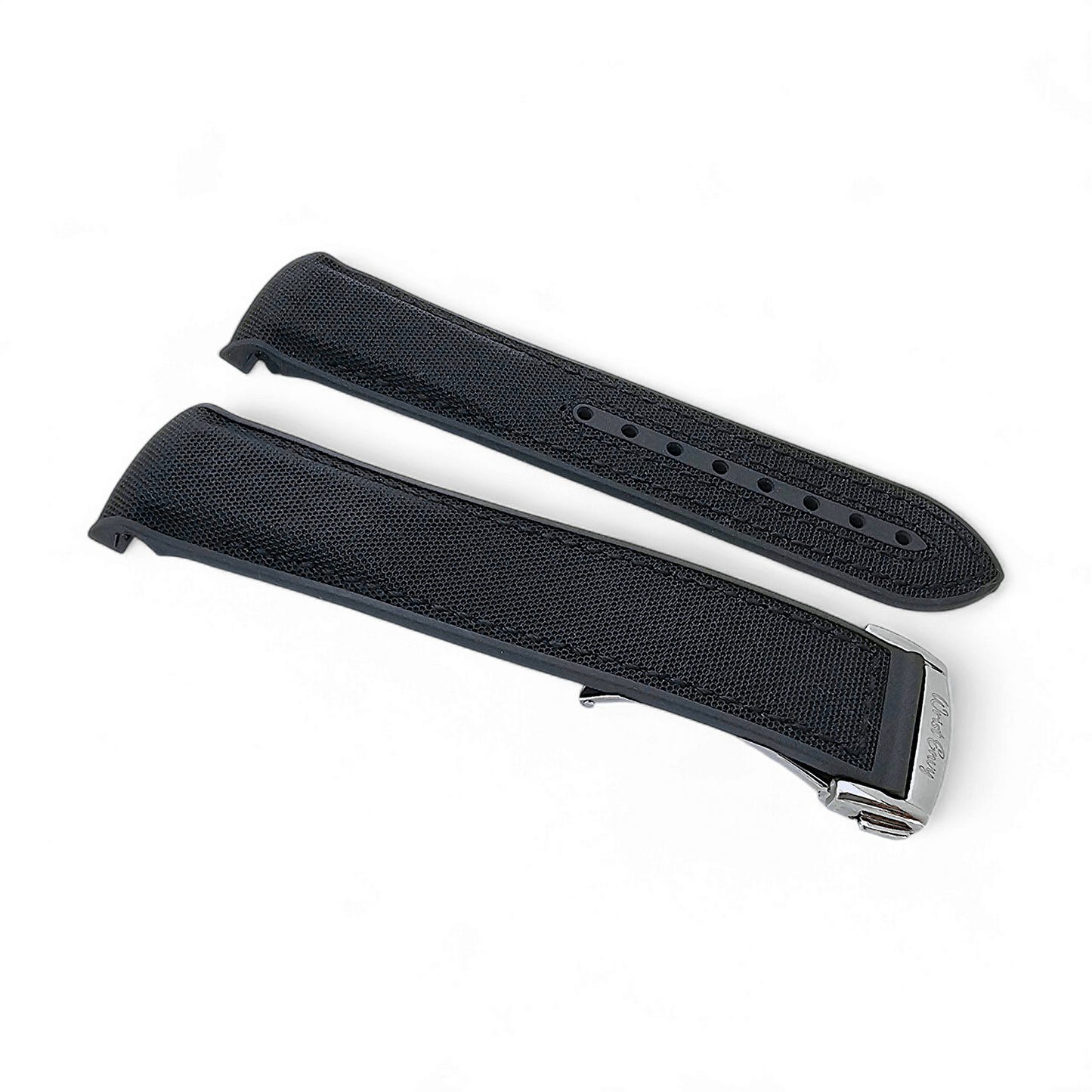 Elite Hybrid FKM Sailcloth Curved End Watch Strap 20mm 21mm 22mm Black - Wrist Envy