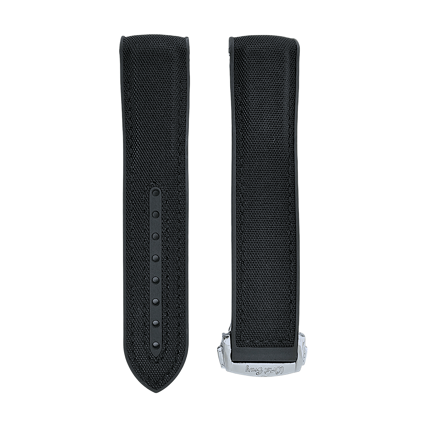 Elite Hybrid FKM Sailcloth Curved End Watch Strap 20mm 21mm 22mm Black - Wrist Envy