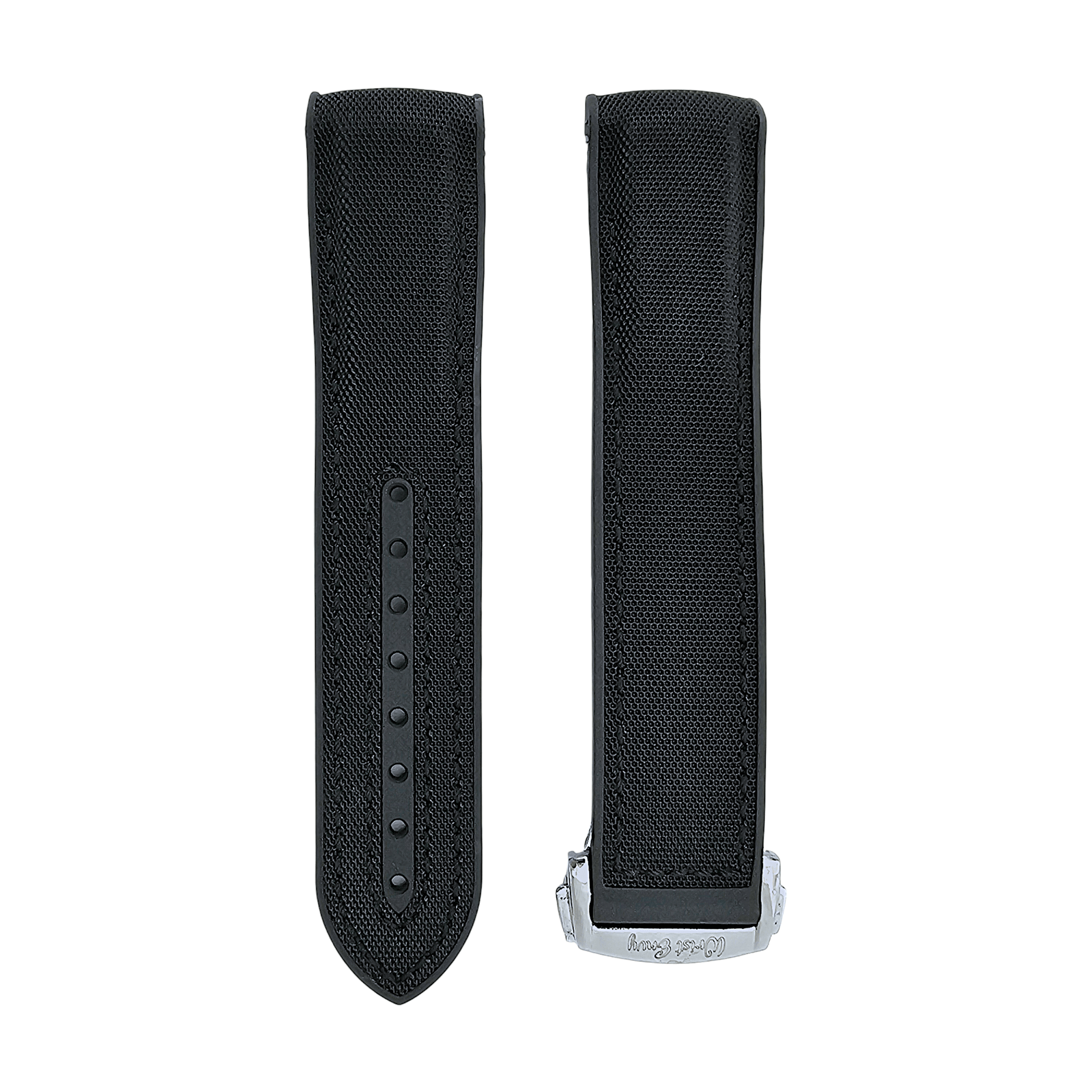 Elite Hybrid FKM Sailcloth Curved End Watch Strap 20mm 21mm 22mm Black - Wrist Envy
