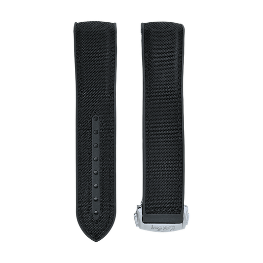 Elite Hybrid FKM Sailcloth Curved End Watch Strap 20mm 21mm 22mm Black - Wrist Envy