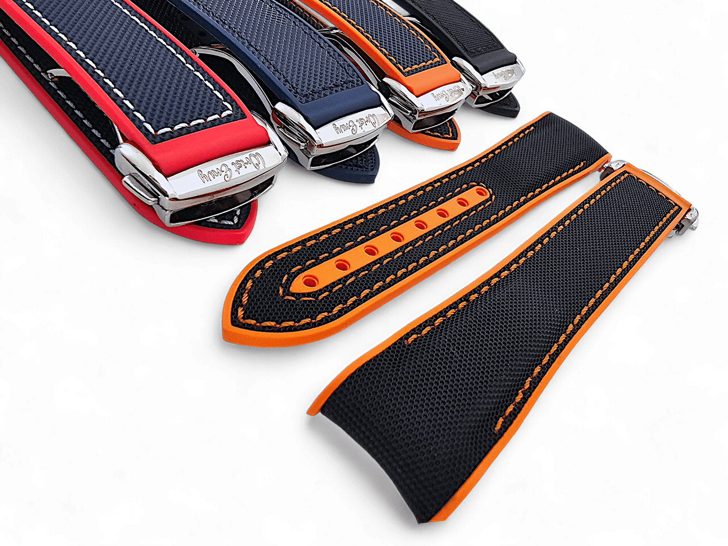 Elite Hybrid FKM Sailcloth Curved End Watch Strap 20mm 21mm 22mm Black - Wrist Envy