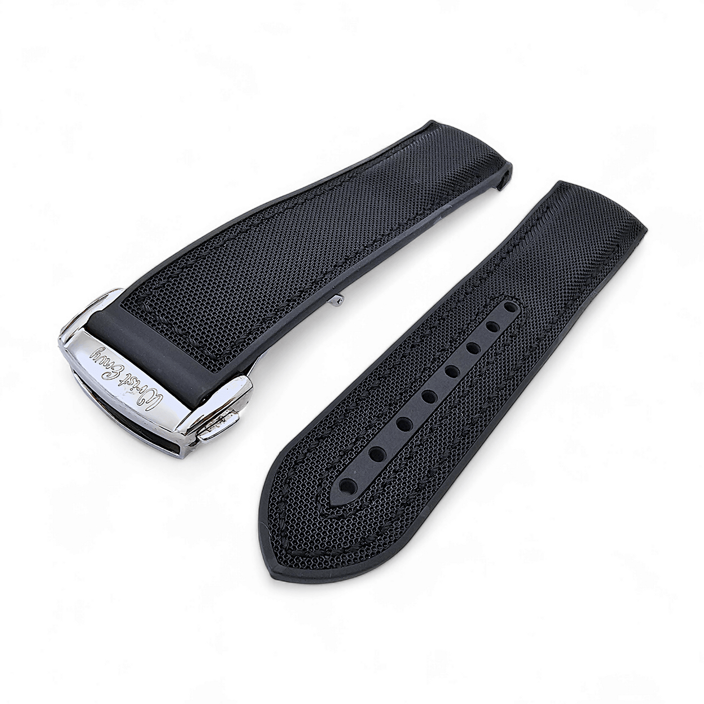 Elite Hybrid FKM Sailcloth Curved End Watch Strap 20mm 21mm 22mm Black - Wrist Envy