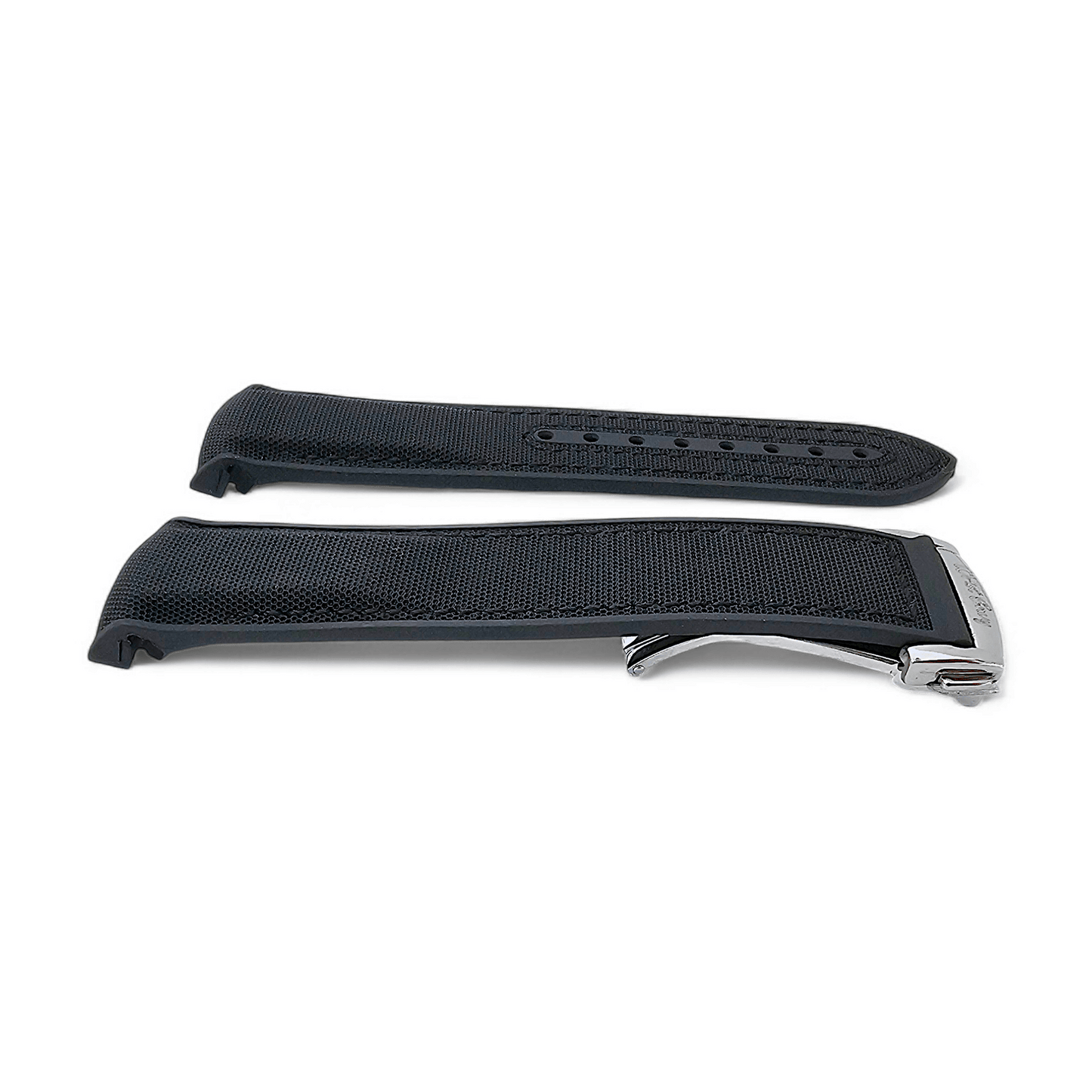 Elite Hybrid FKM Sailcloth Curved End Watch Strap 20mm 21mm 22mm Black - Wrist Envy