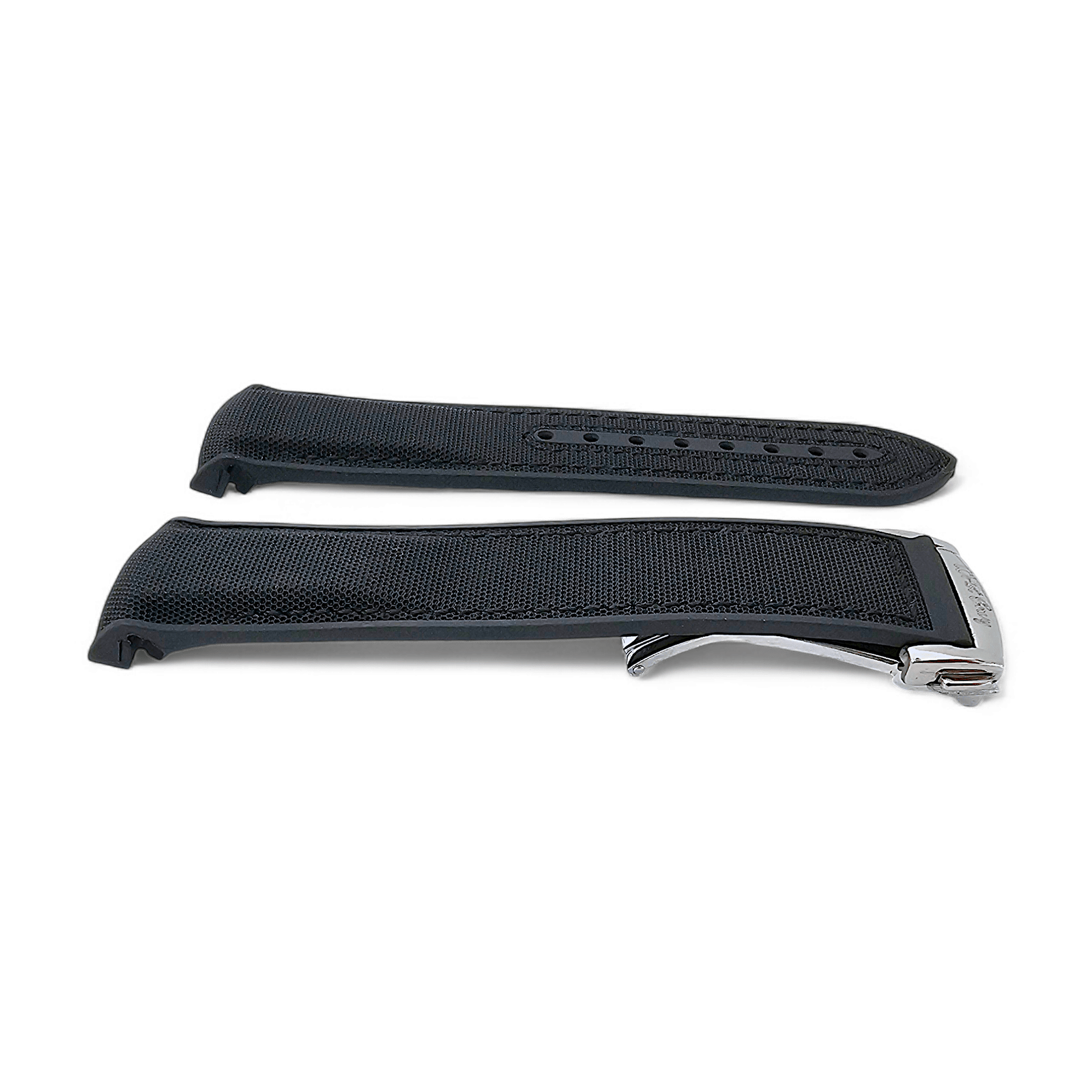 Elite Hybrid FKM Sailcloth Curved End Watch Strap 20mm 21mm 22mm Black - Wrist Envy