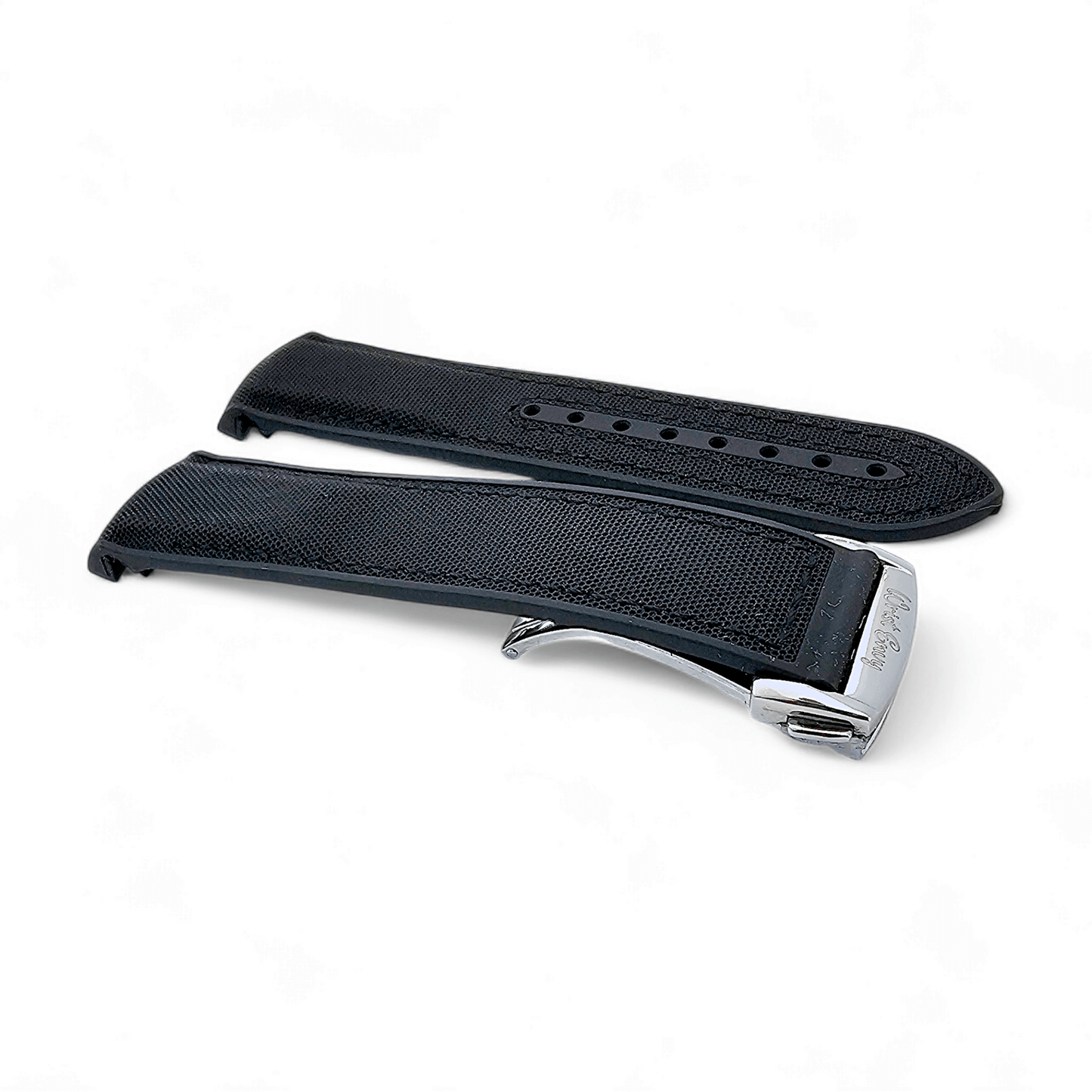 Elite Hybrid FKM Sailcloth Curved End Watch Strap 20mm 21mm 22mm Black - Wrist Envy