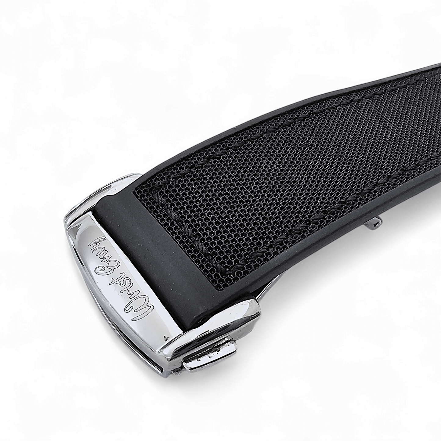 Elite Hybrid FKM Sailcloth Curved End Watch Strap 20mm 21mm 22mm Black - Wrist Envy
