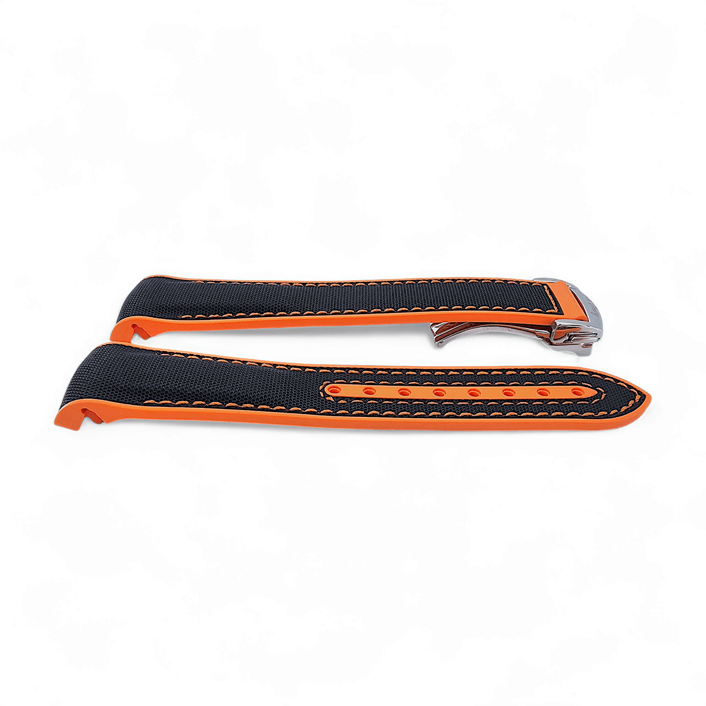 Elite Hybrid FKM Sailcloth Curved End Watch Strap 20mm 21mm 22mm Black Orange - Wrist Envy
