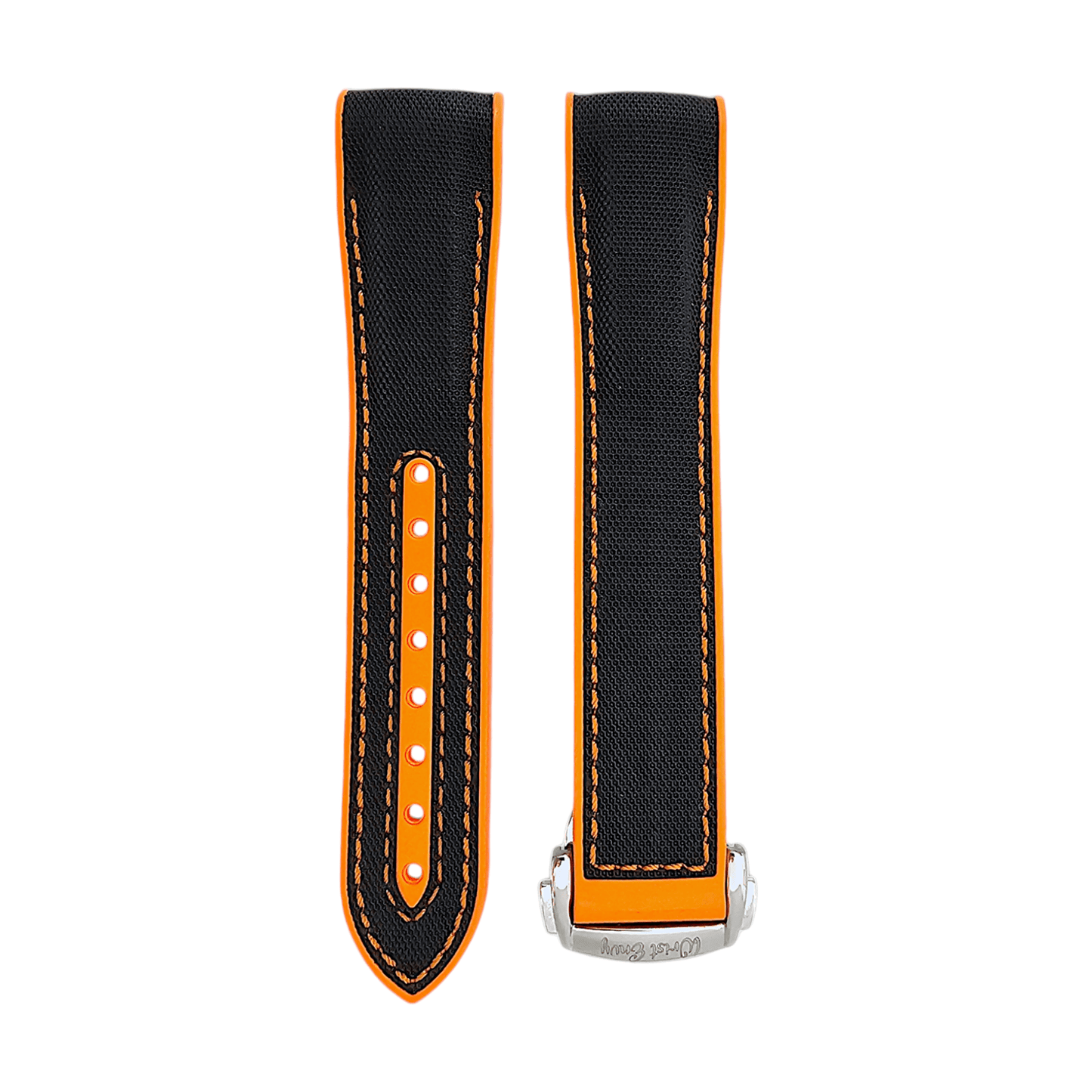 Elite Hybrid FKM Sailcloth Curved End Watch Strap 20mm 21mm 22mm Black Orange - Wrist Envy