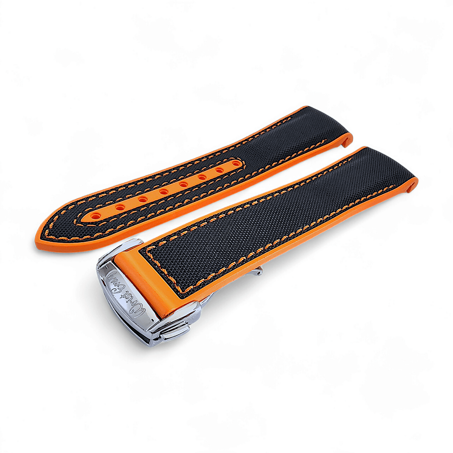 Elite Hybrid FKM Sailcloth Curved End Watch Strap 20mm 21mm 22mm Black Orange - Wrist Envy