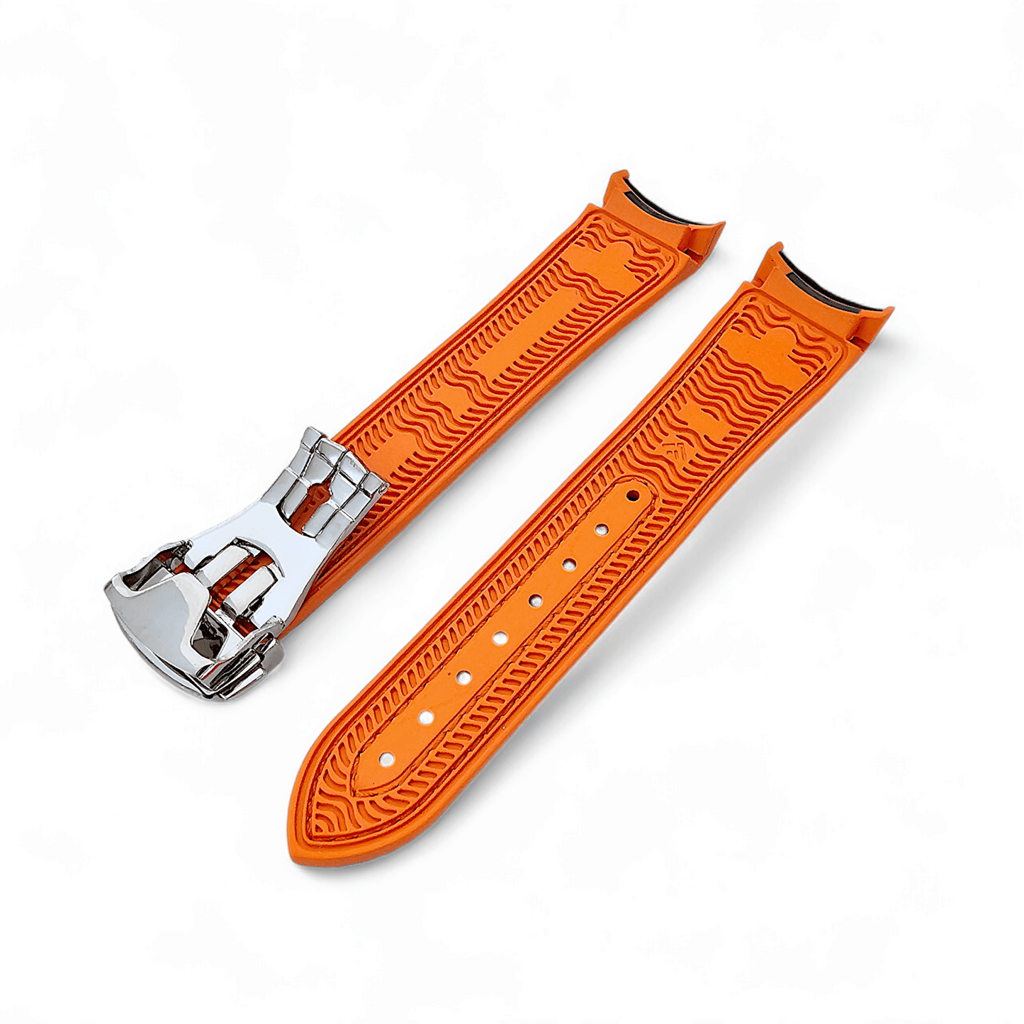 Elite Hybrid FKM Sailcloth Curved End Watch Strap 20mm 21mm 22mm Black Orange - Wrist Envy