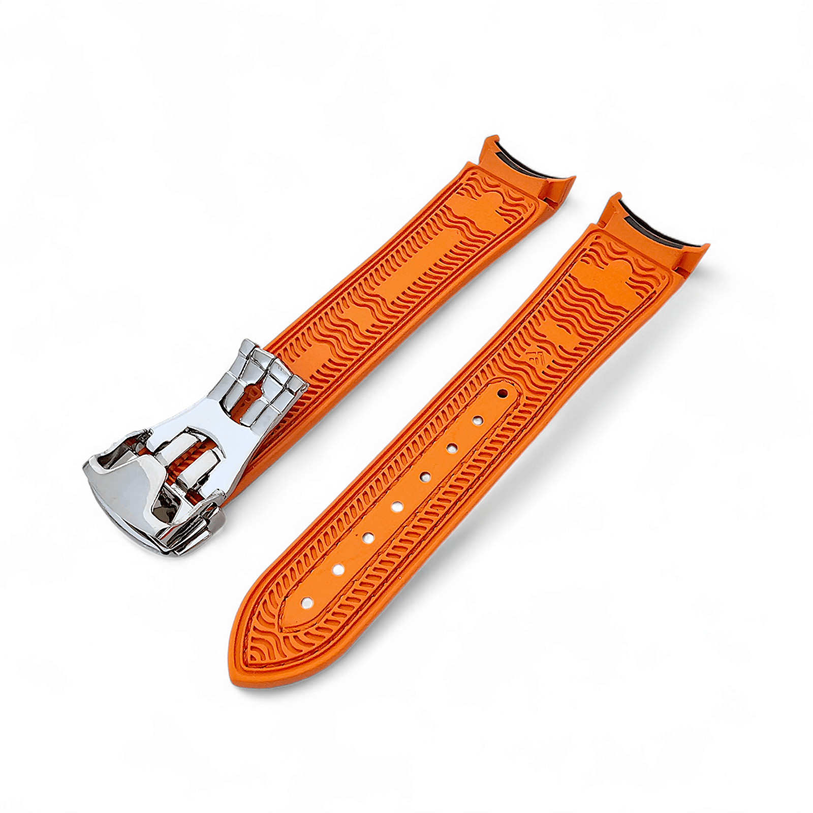 Elite Hybrid FKM Sailcloth Curved End Watch Strap 20mm 21mm 22mm Black Orange - Wrist Envy
