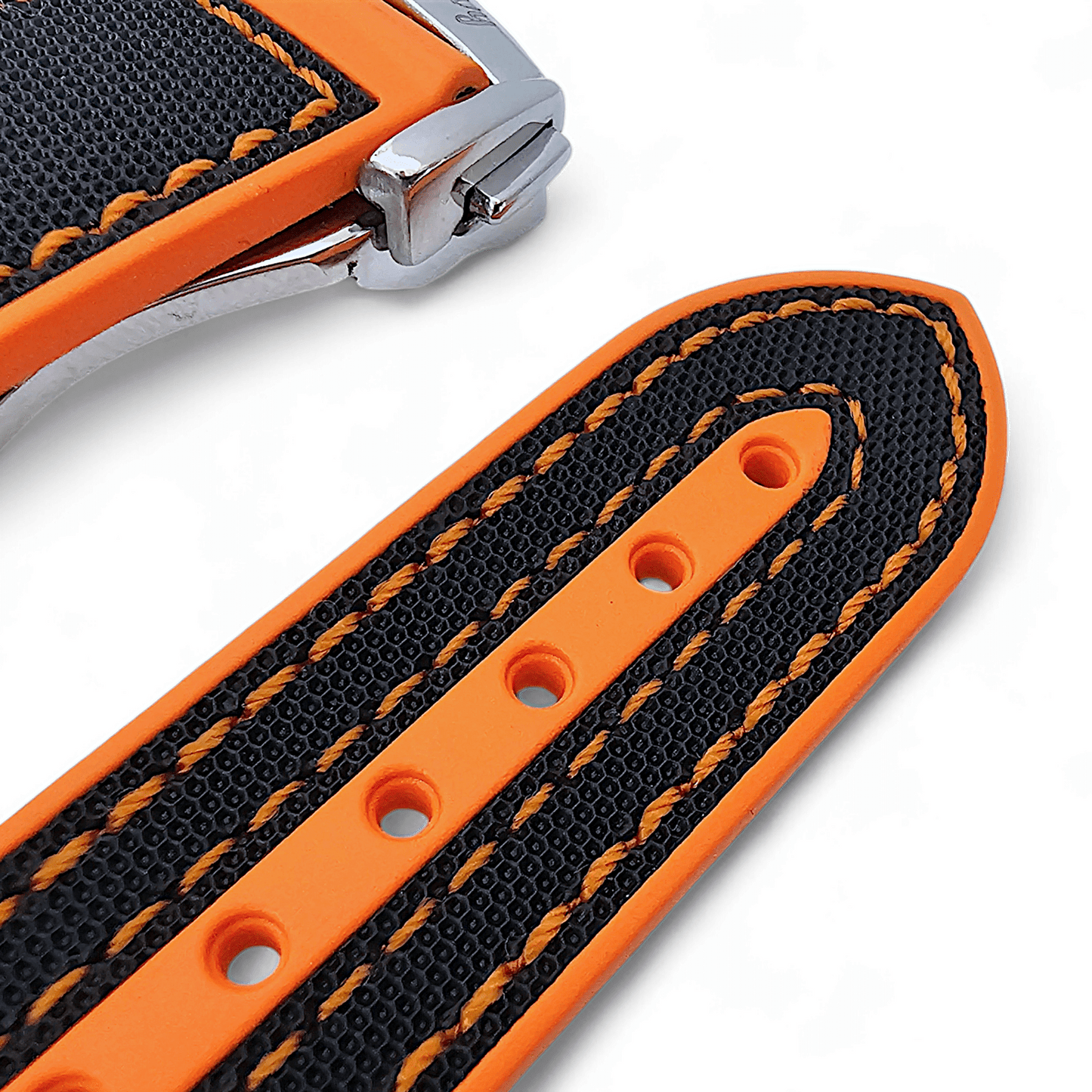 Elite Hybrid FKM Sailcloth Curved End Watch Strap 20mm 21mm 22mm Black Orange - Wrist Envy