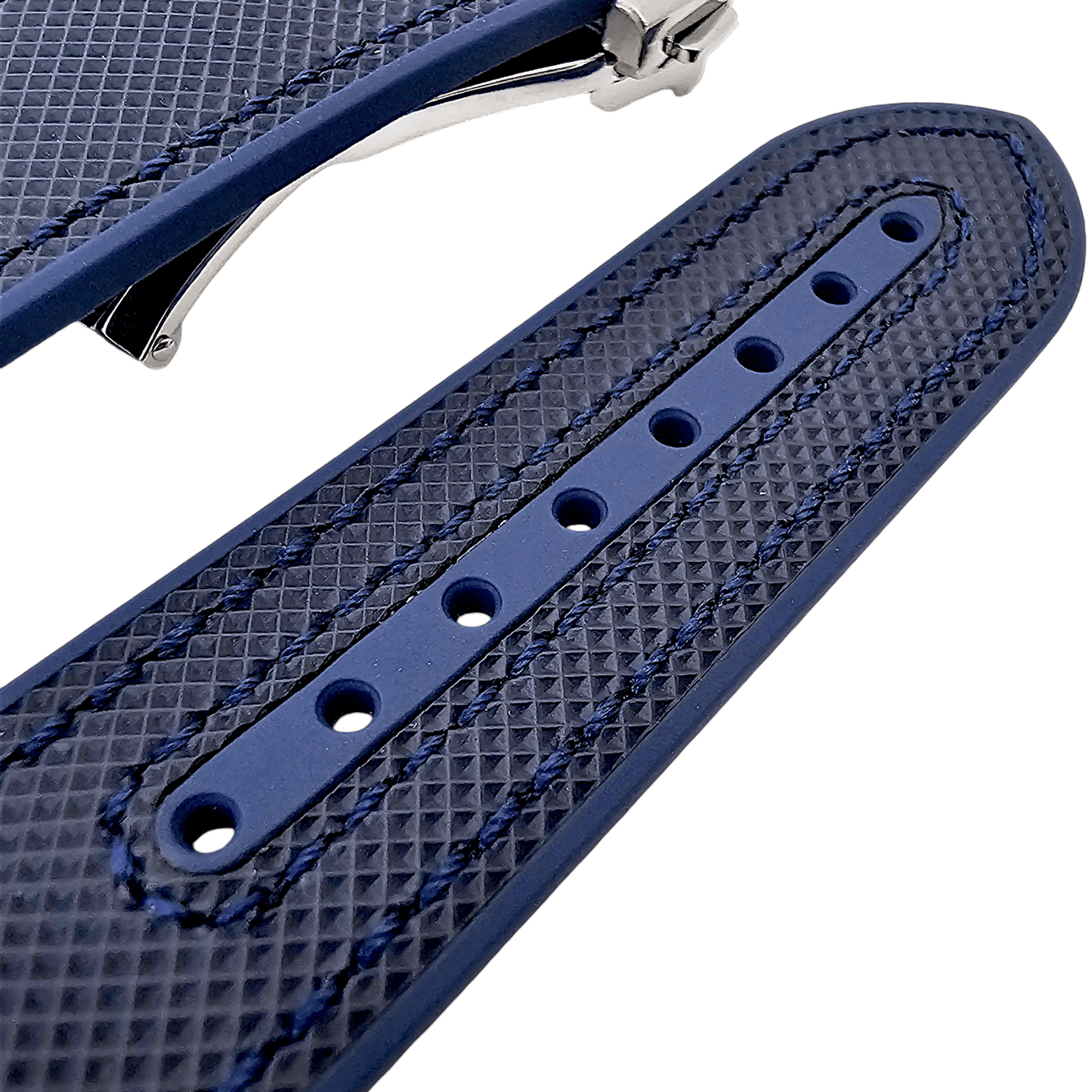 Elite Hybrid FKM Sailcloth Curved End Watch Strap 20mm 21mm 22mm Blue - Wrist Envy