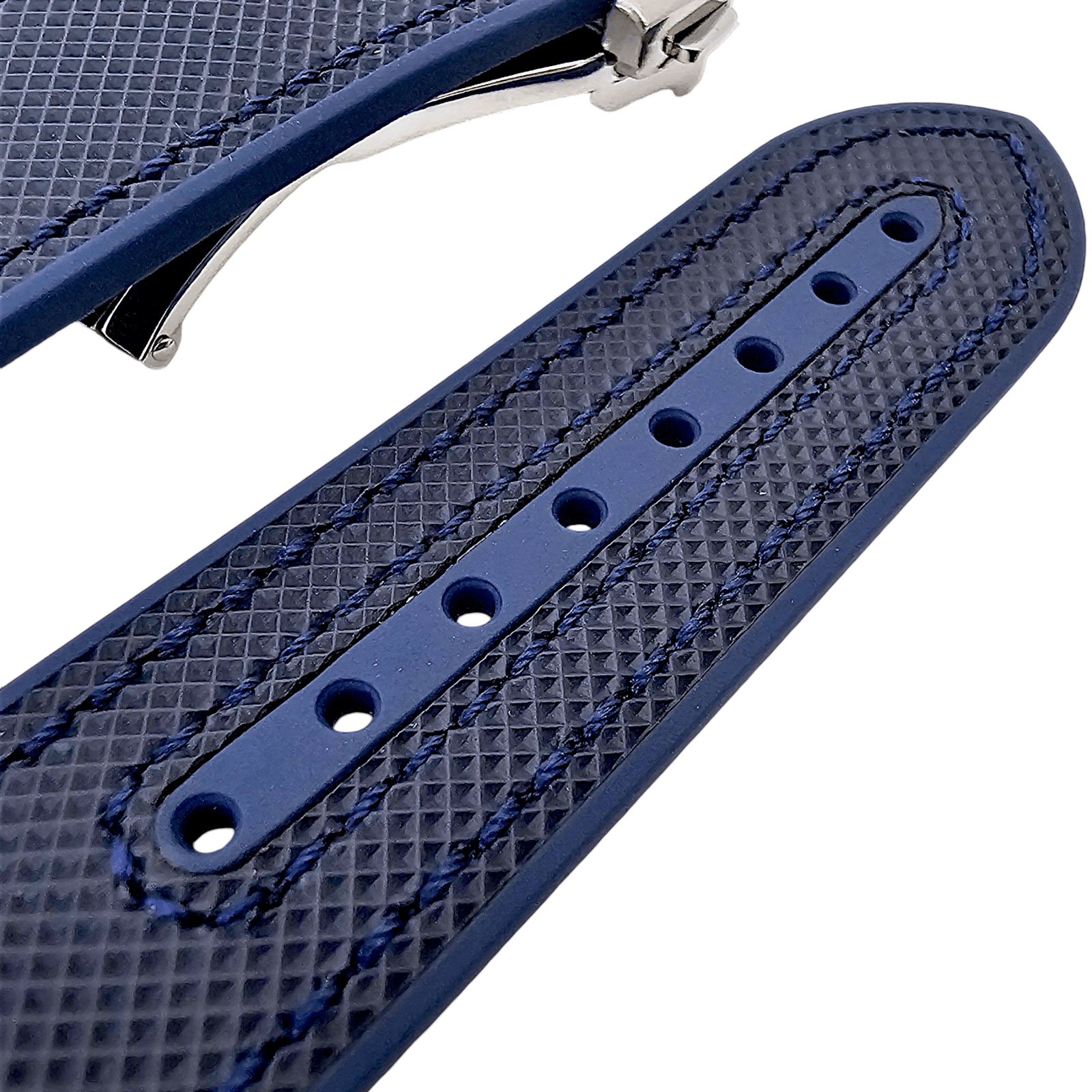 Elite Hybrid FKM Sailcloth Curved End Watch Strap 20mm 21mm 22mm Blue - Wrist Envy