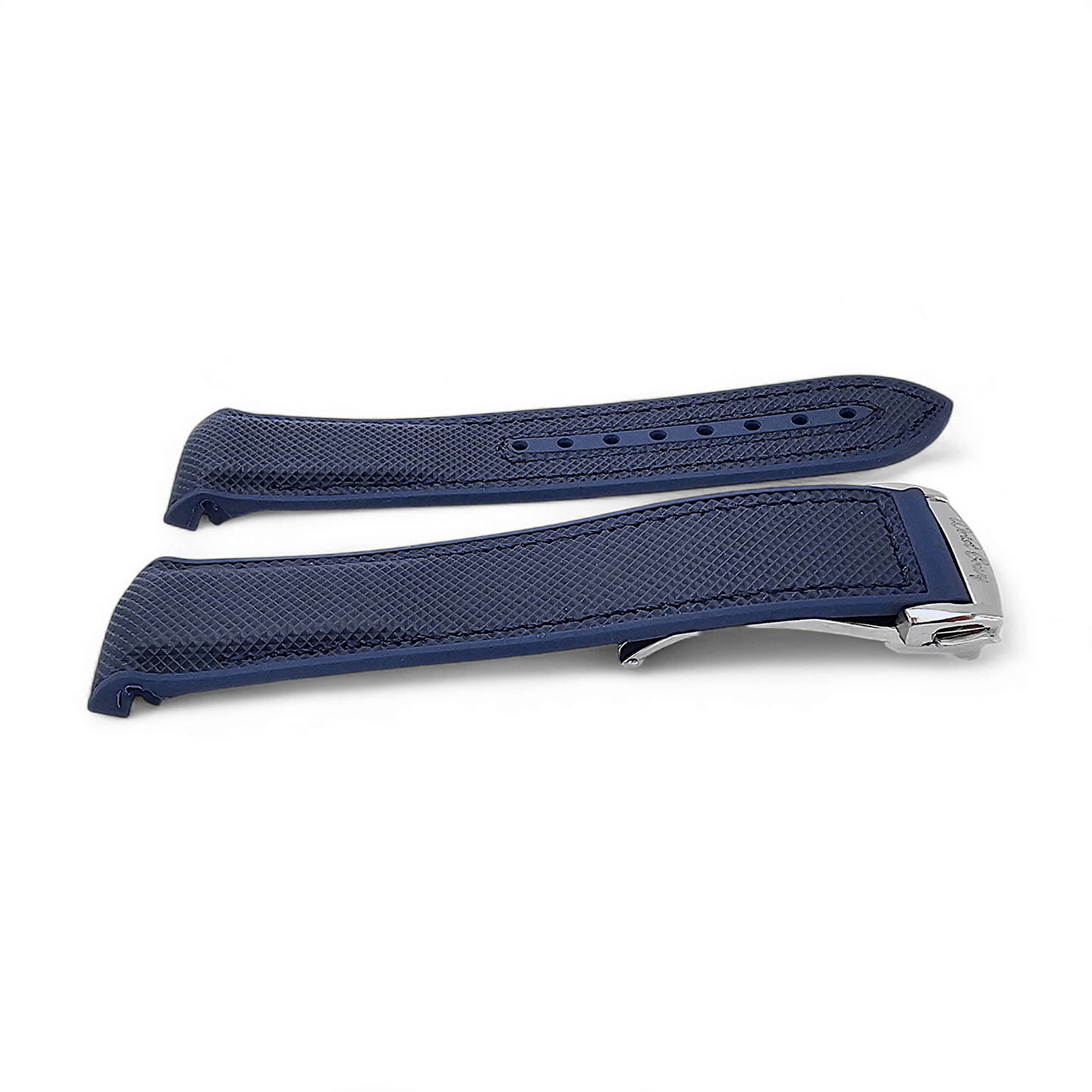 Elite Hybrid FKM Sailcloth Curved End Watch Strap 20mm 21mm 22mm Blue - Wrist Envy