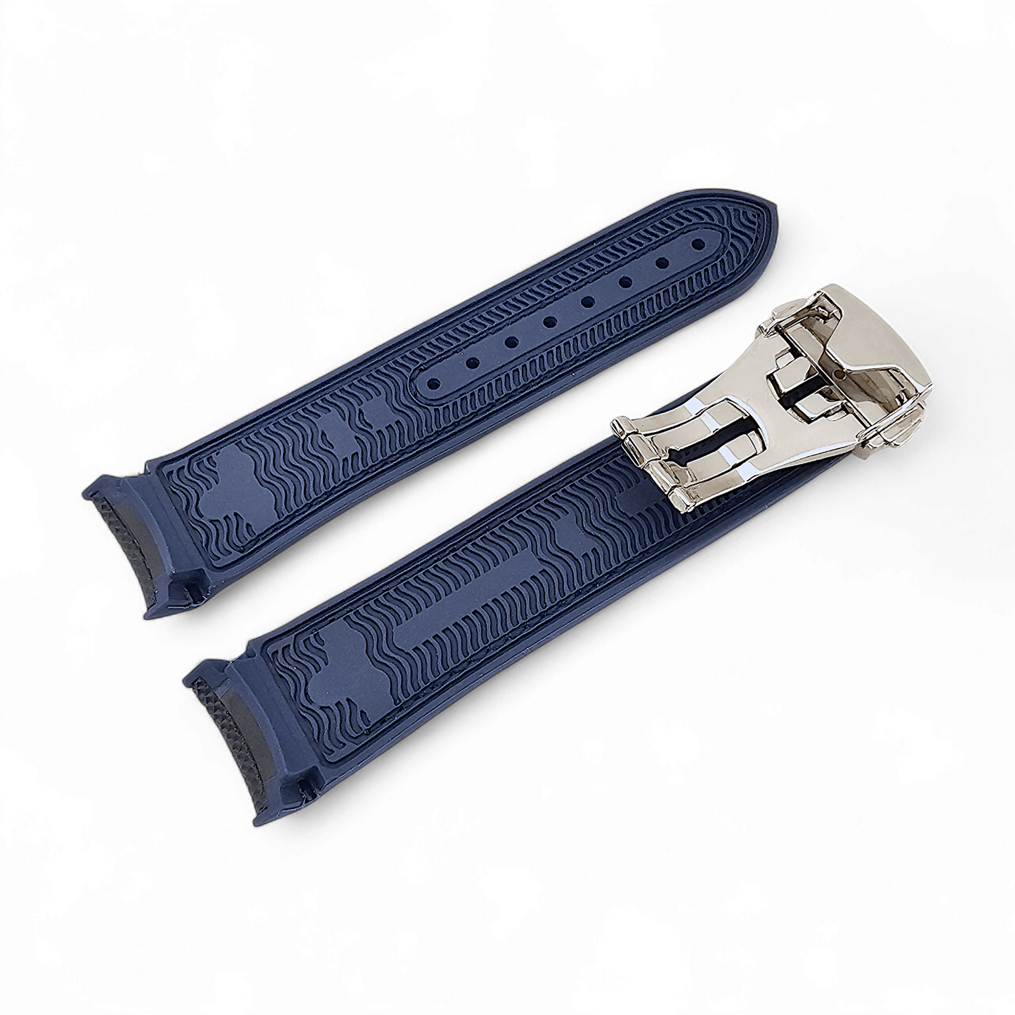Elite Hybrid FKM Sailcloth Curved End Watch Strap 20mm 21mm 22mm Blue - Wrist Envy