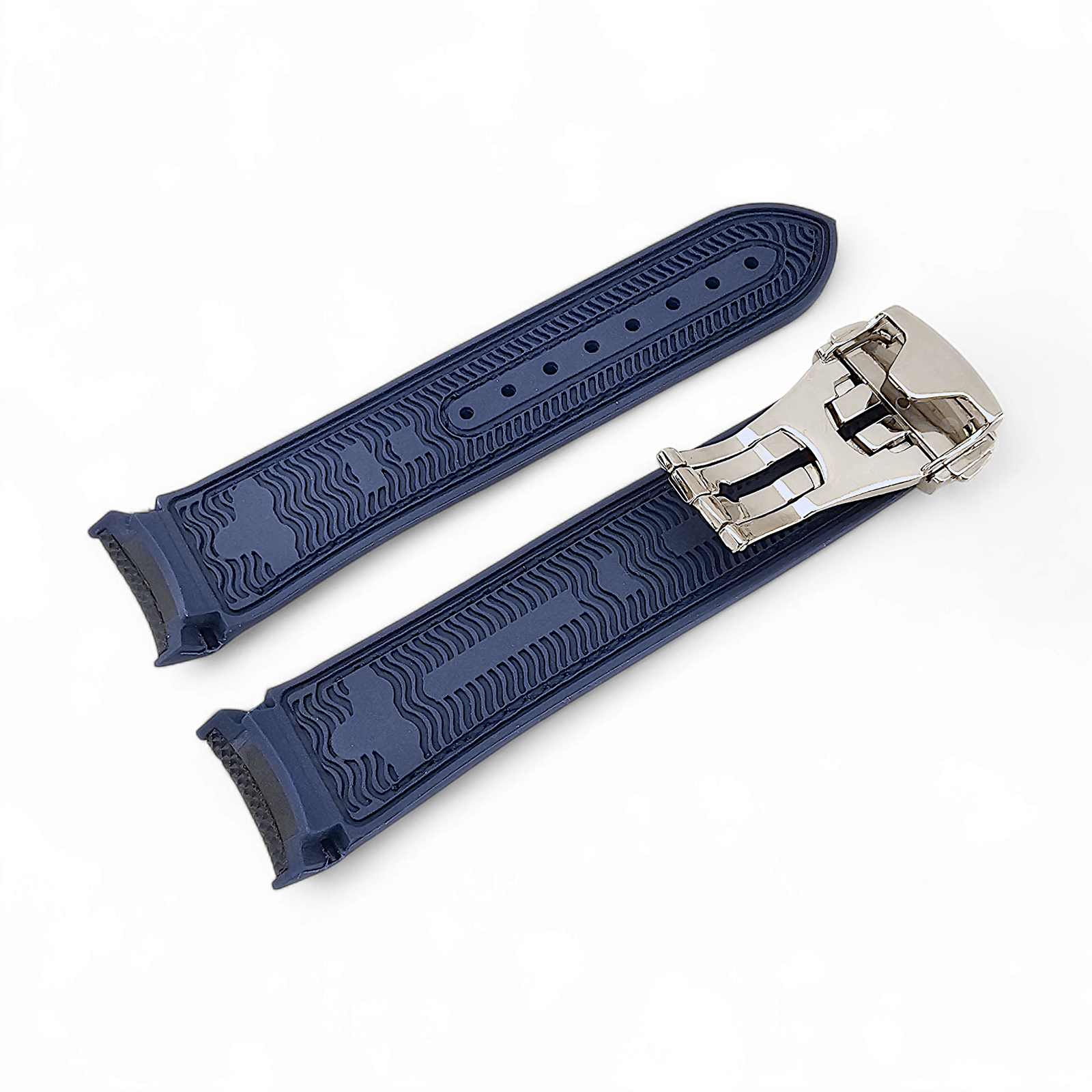 Elite Hybrid FKM Sailcloth Curved End Watch Strap 20mm 21mm 22mm Blue - Wrist Envy
