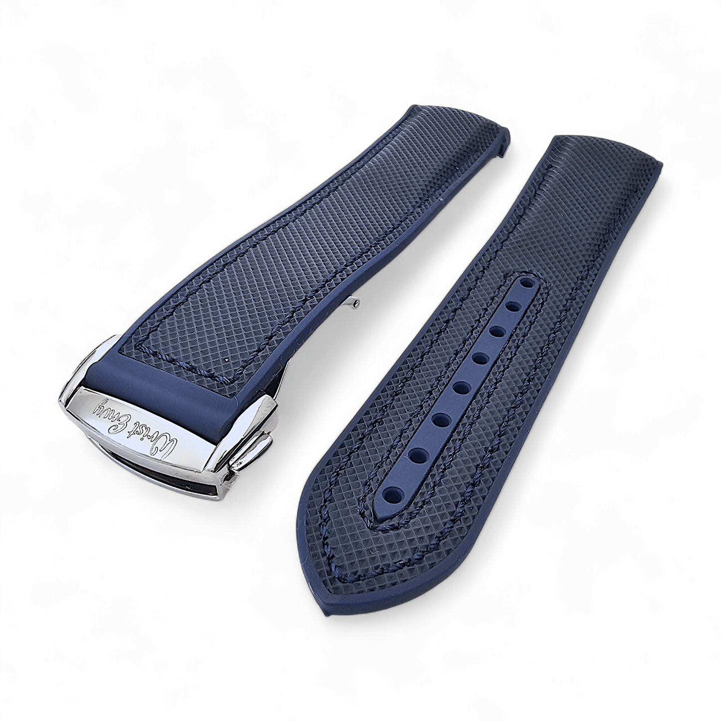Elite Hybrid FKM Sailcloth Curved End Watch Strap 20mm 21mm 22mm Blue - Wrist Envy