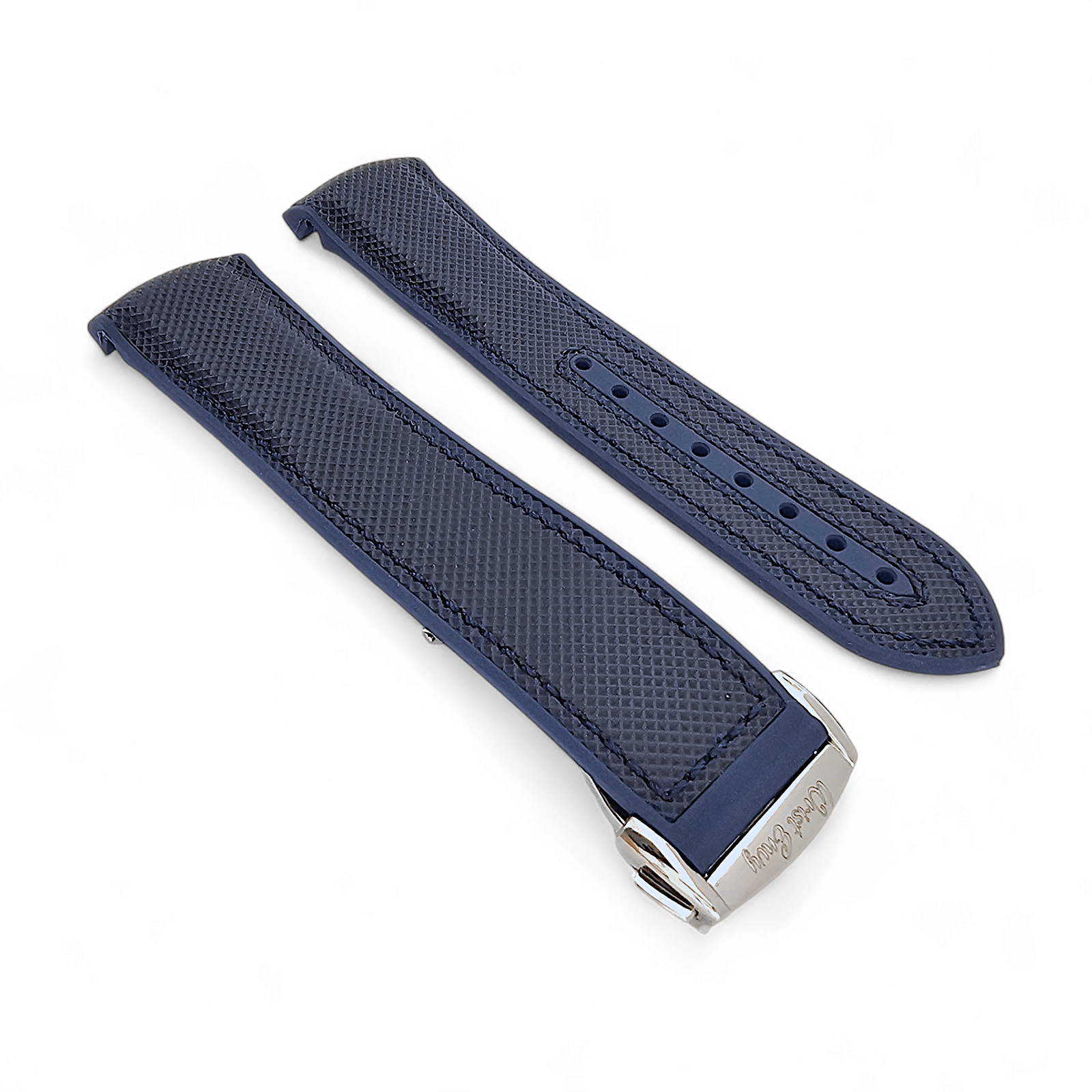 Elite Hybrid FKM Sailcloth Curved End Watch Strap 20mm 21mm 22mm Blue - Wrist Envy