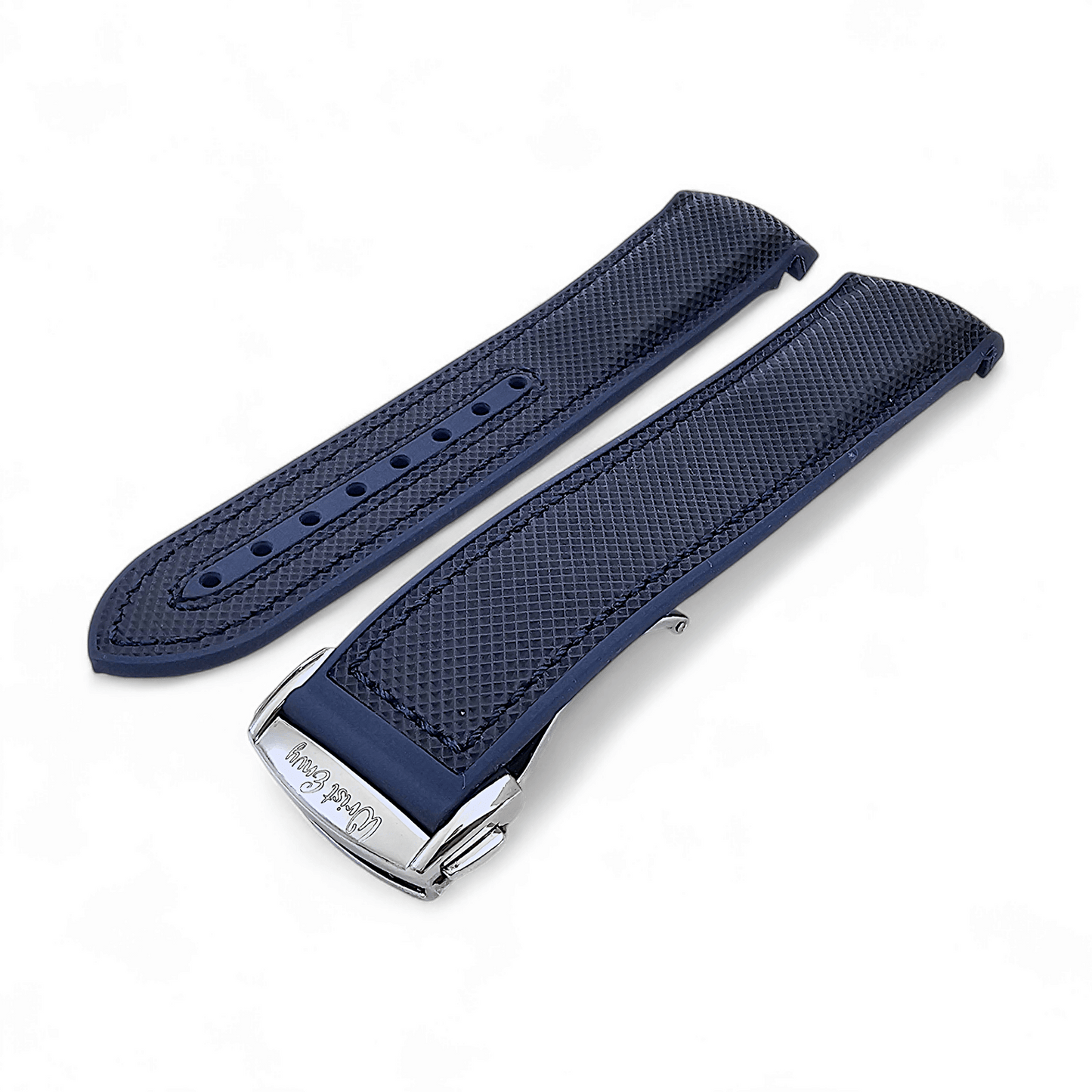 Elite Hybrid FKM Sailcloth Curved End Watch Strap 20mm 21mm 22mm Blue - Wrist Envy