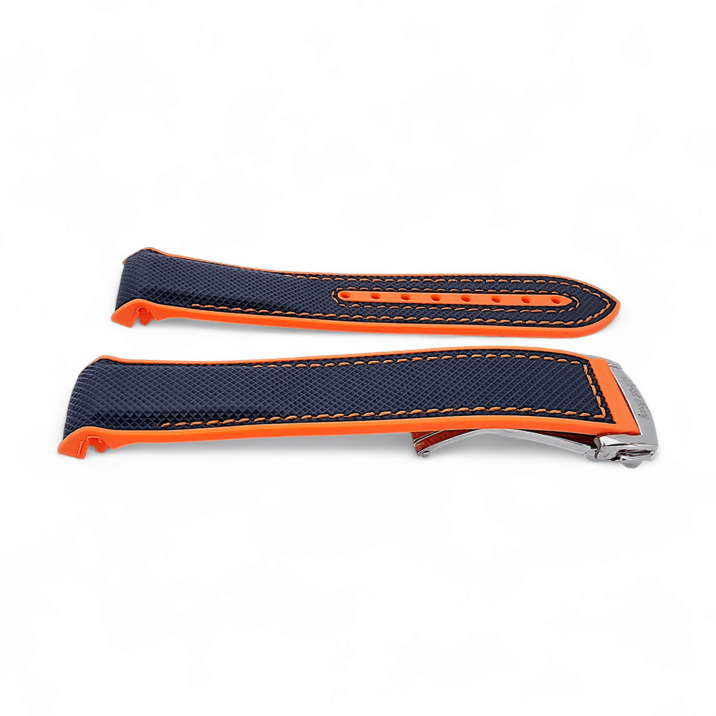 Elite Hybrid FKM Sailcloth Curved End Watch Strap 20mm 21mm 22mm Blue Orange - Wrist Envy