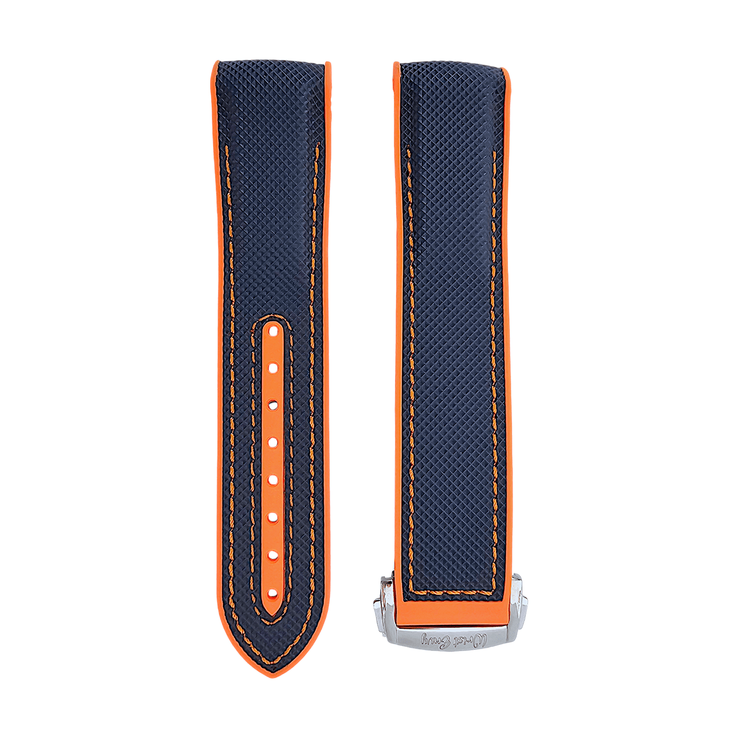 Elite Hybrid FKM Sailcloth Curved End Watch Strap 20mm 21mm 22mm Blue Orange - Wrist Envy