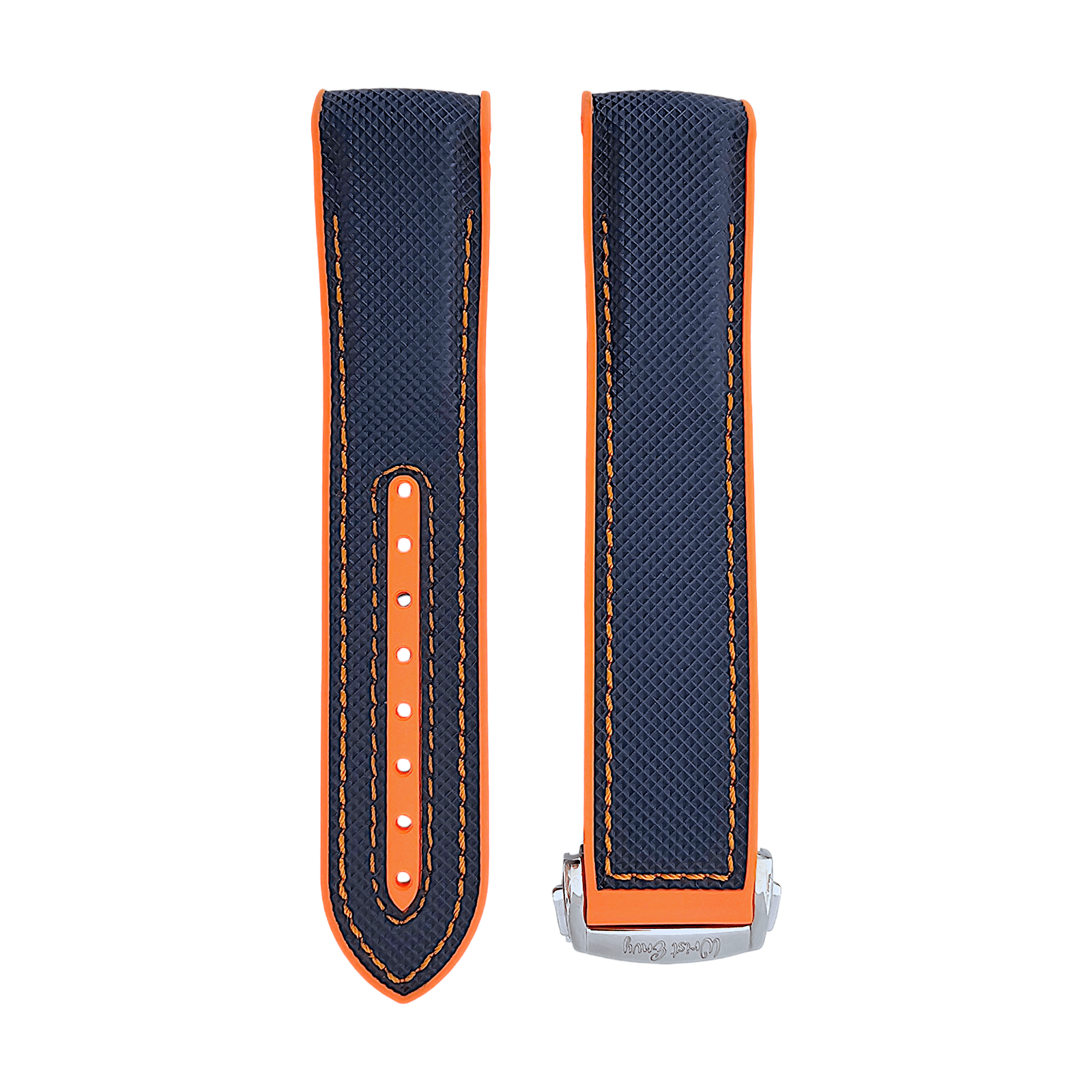 Elite Hybrid FKM Sailcloth Curved End Watch Strap 20mm 21mm 22mm Blue Orange - Wrist Envy