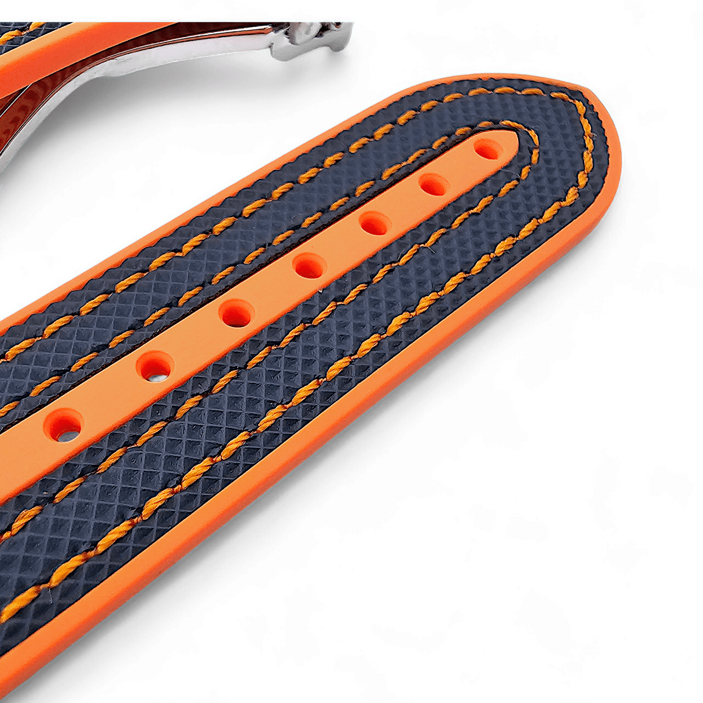 Elite Hybrid FKM Sailcloth Curved End Watch Strap 20mm 21mm 22mm Blue Orange - Wrist Envy