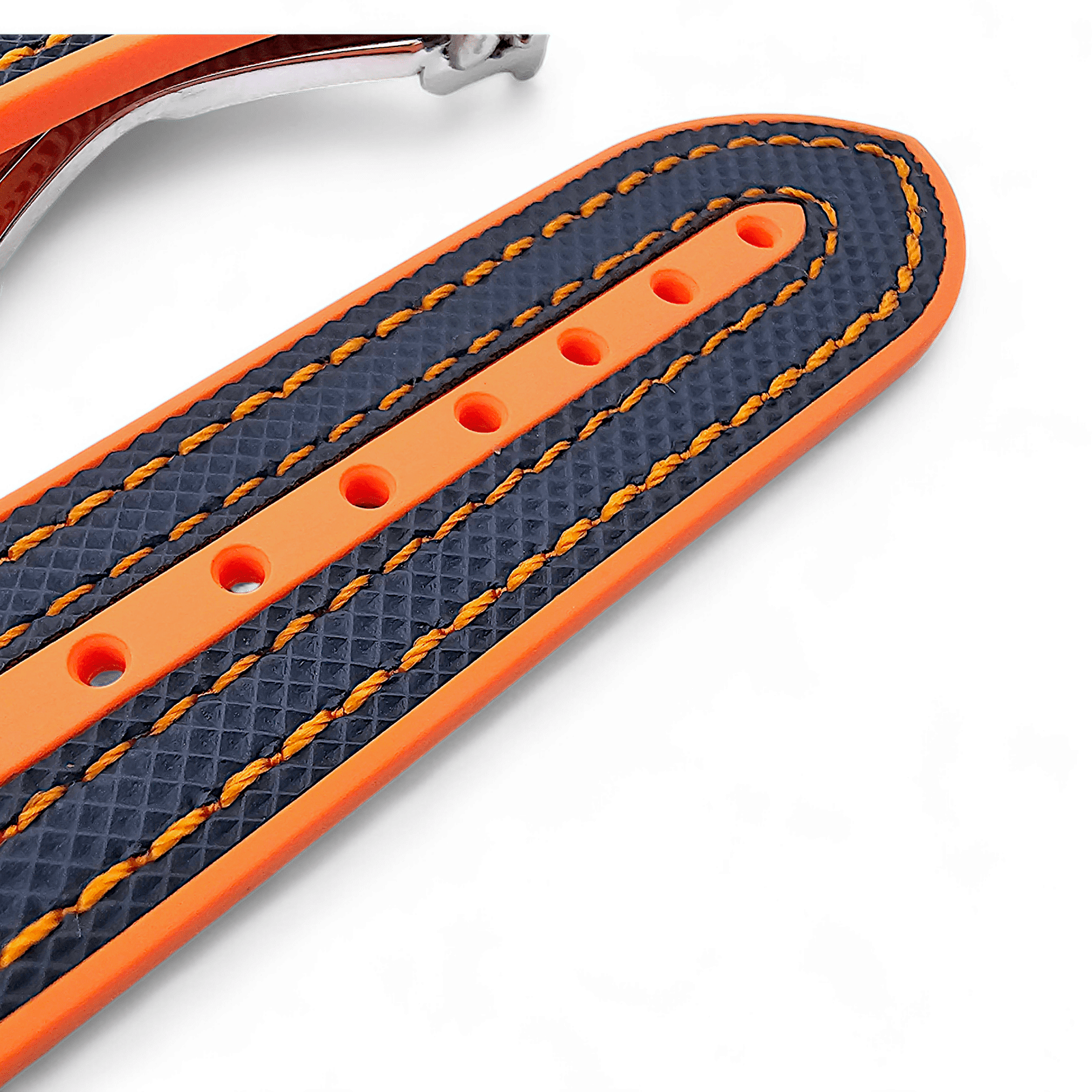 Elite Hybrid FKM Sailcloth Curved End Watch Strap 20mm 21mm 22mm Blue Orange - Wrist Envy