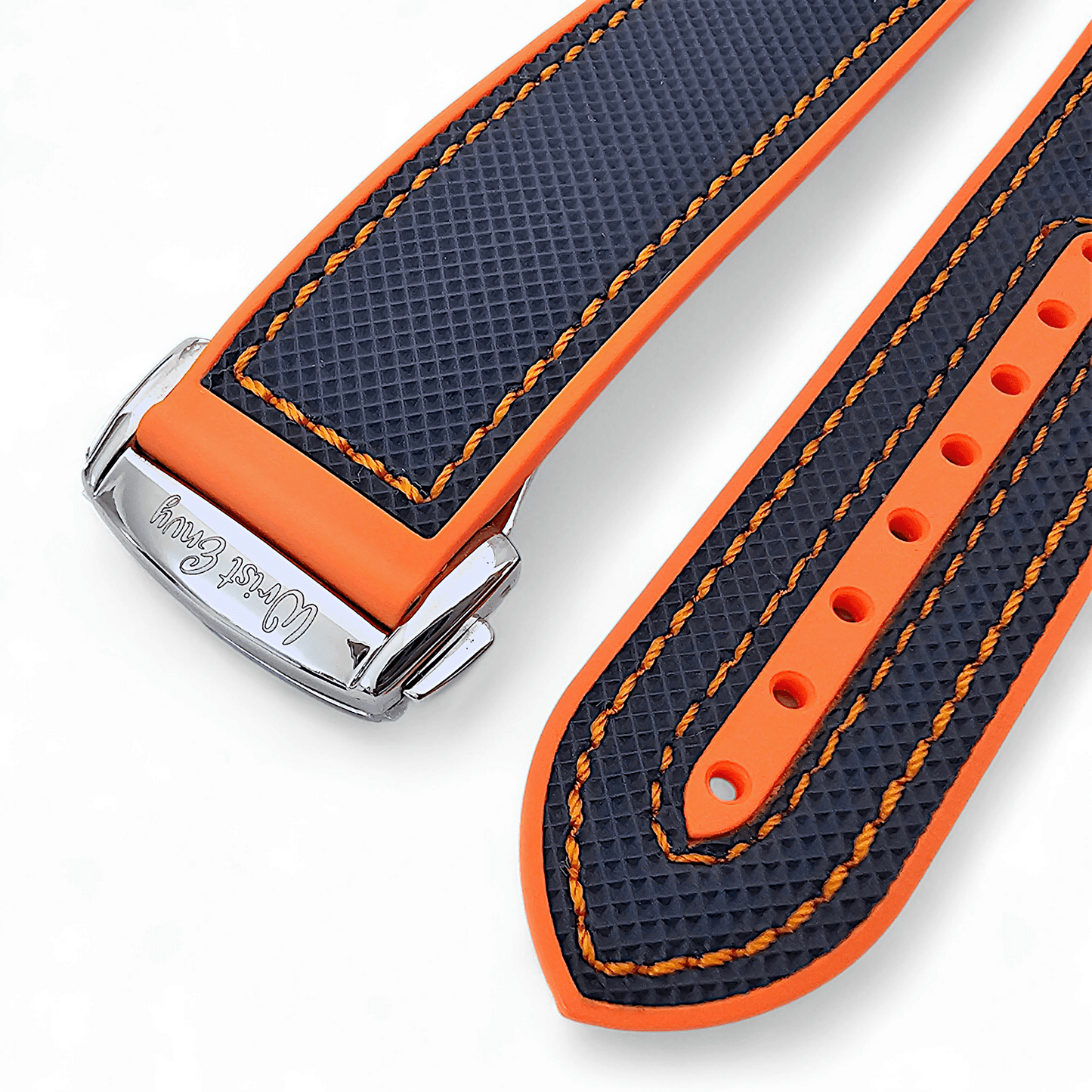 Elite Hybrid FKM Sailcloth Curved End Watch Strap 20mm 21mm 22mm Blue Orange - Wrist Envy