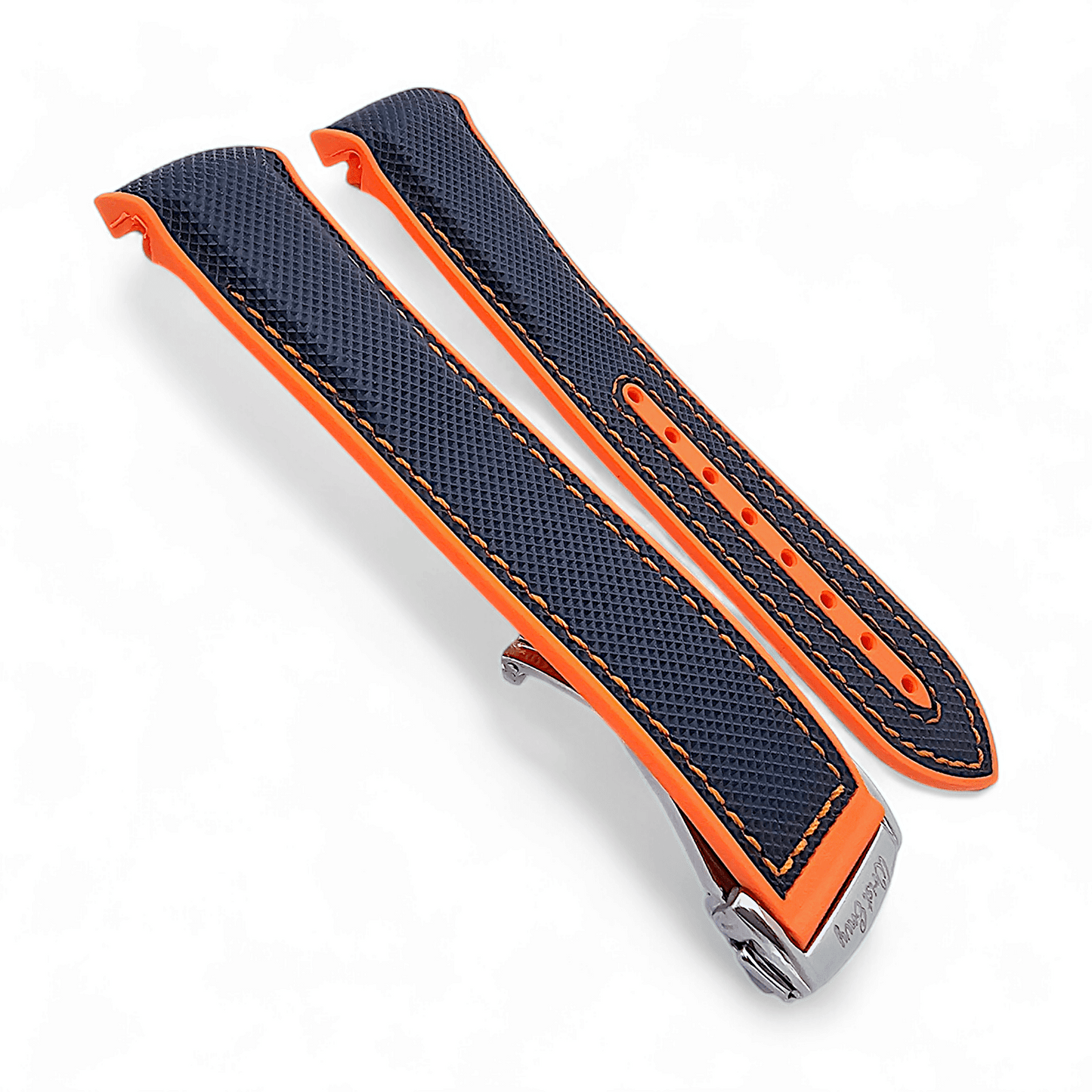 Elite Hybrid FKM Sailcloth Curved End Watch Strap 20mm 21mm 22mm Blue Orange - Wrist Envy