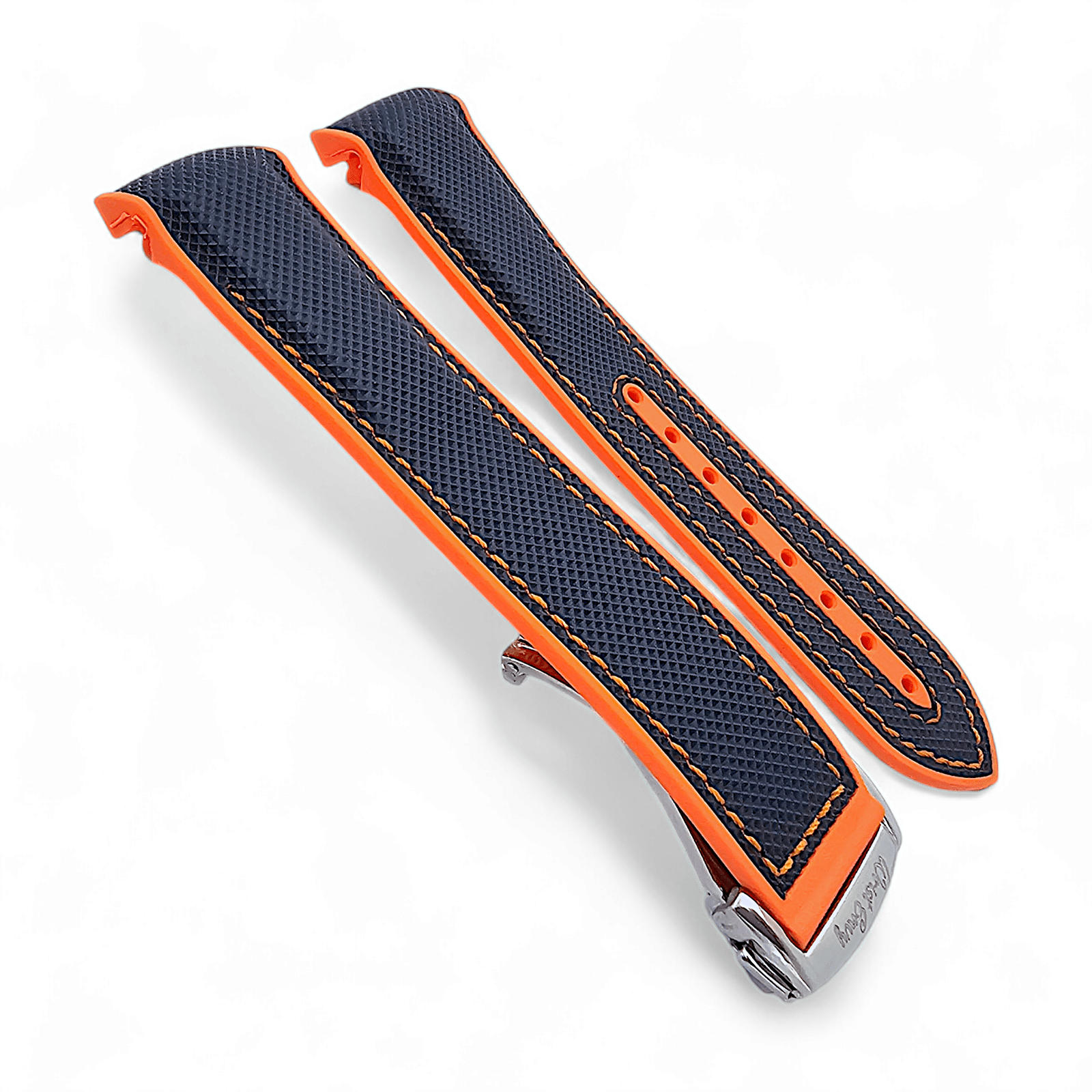 Elite Hybrid FKM Sailcloth Curved End Watch Strap 20mm 21mm 22mm Blue Orange - Wrist Envy