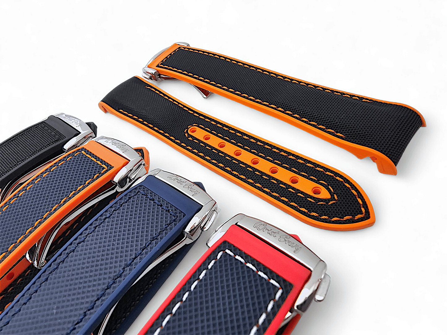 Elite Hybrid FKM Sailcloth Curved End Watch Strap 20mm 21mm 22mm Blue Orange - Wrist Envy