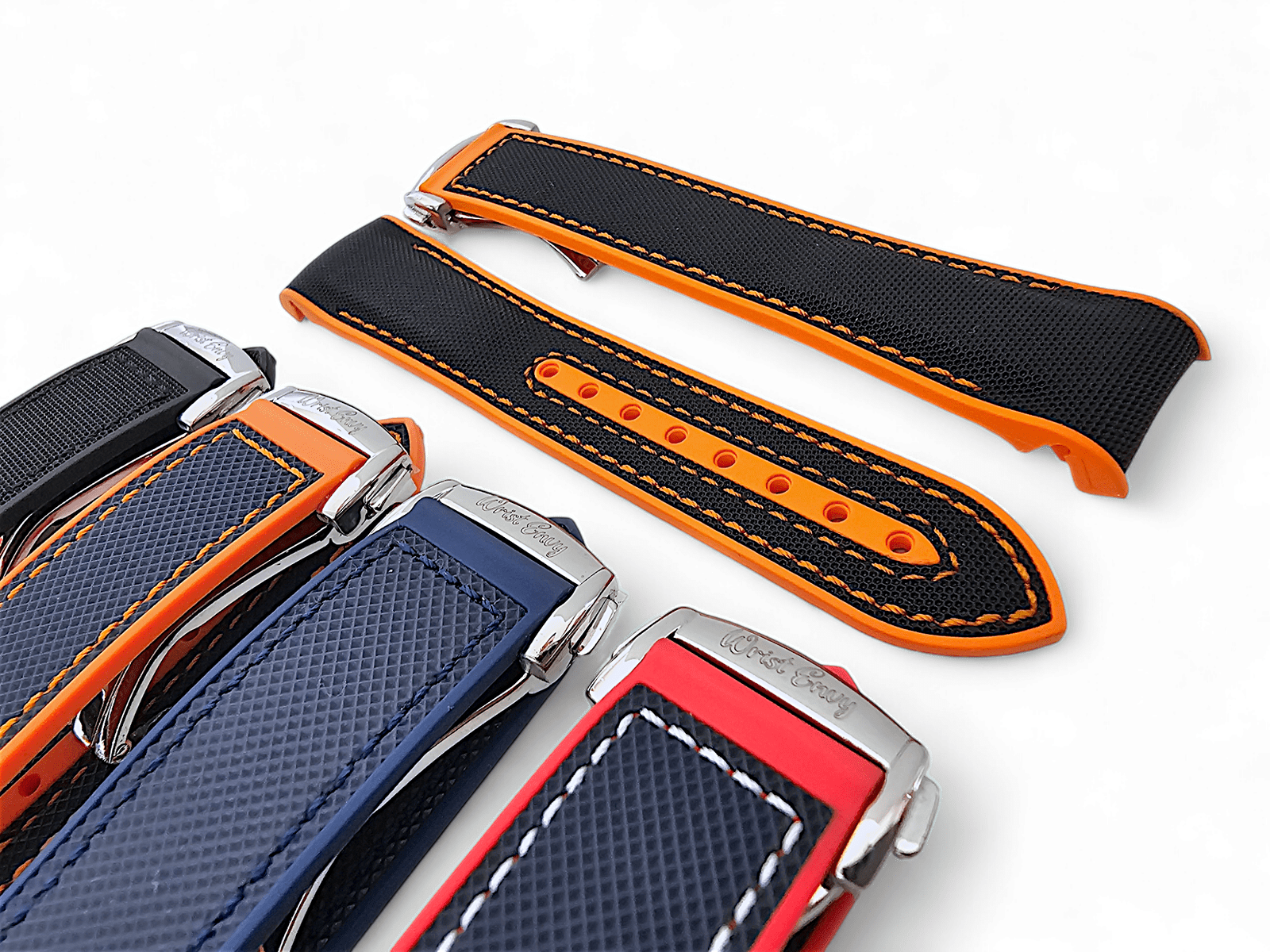 Elite Hybrid FKM Sailcloth Curved End Watch Strap 20mm 21mm 22mm Blue Orange - Wrist Envy