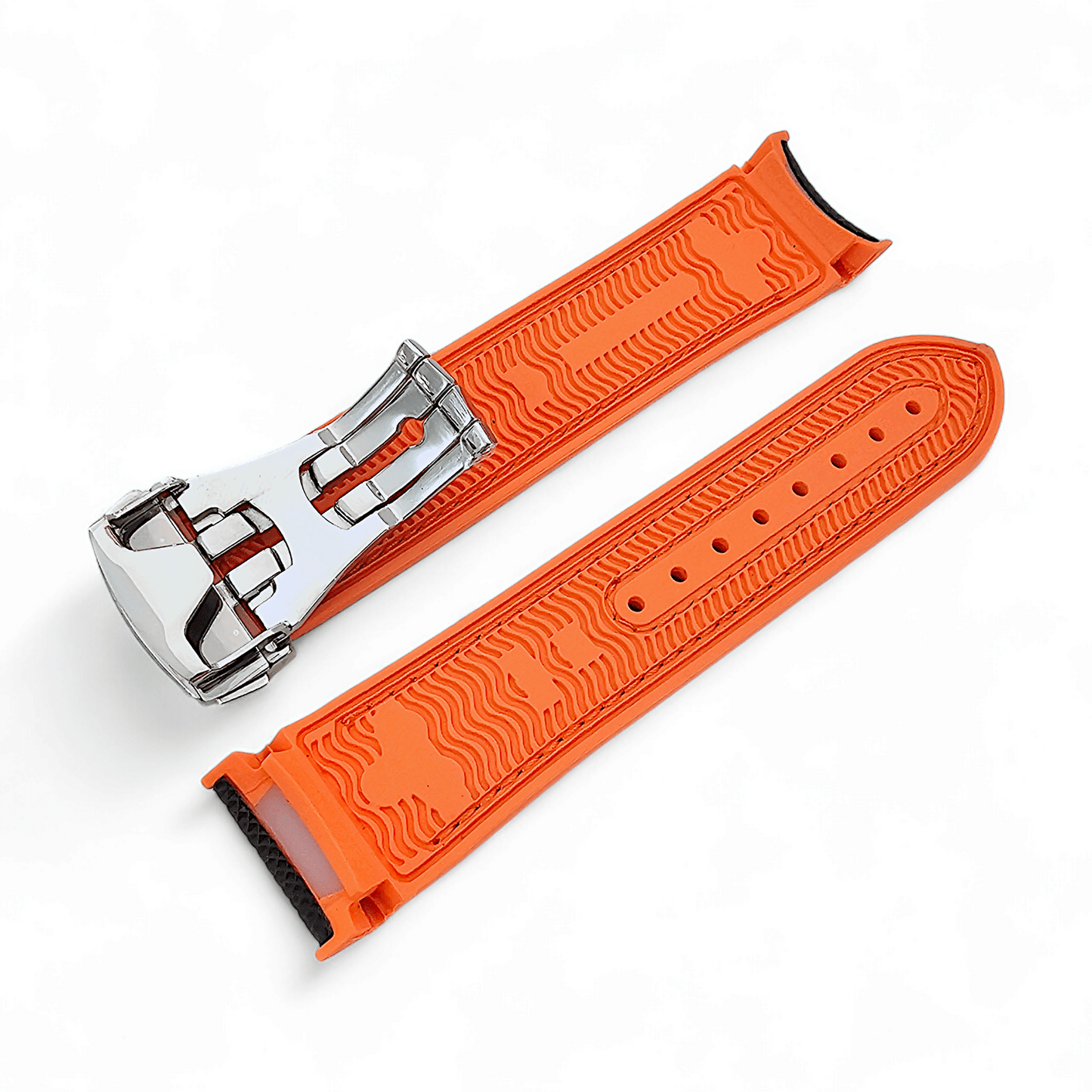 Elite Hybrid FKM Sailcloth Curved End Watch Strap 20mm 21mm 22mm Blue Orange - Wrist Envy