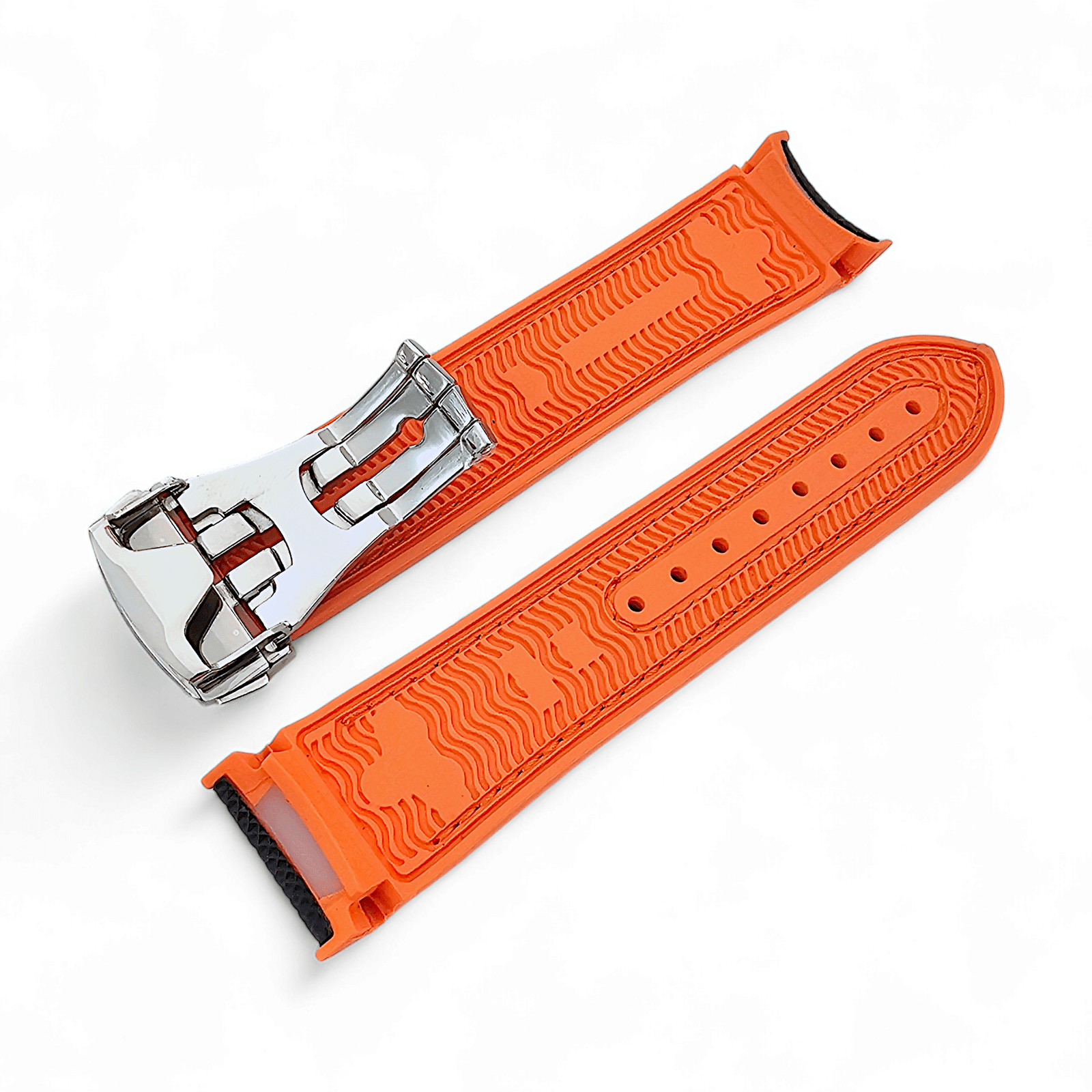 Elite Hybrid FKM Sailcloth Curved End Watch Strap 20mm 21mm 22mm Blue Orange - Wrist Envy