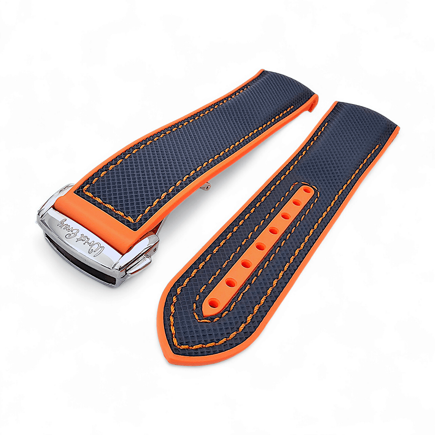 Elite Hybrid FKM Sailcloth Curved End Watch Strap 20mm 21mm 22mm Blue Orange - Wrist Envy