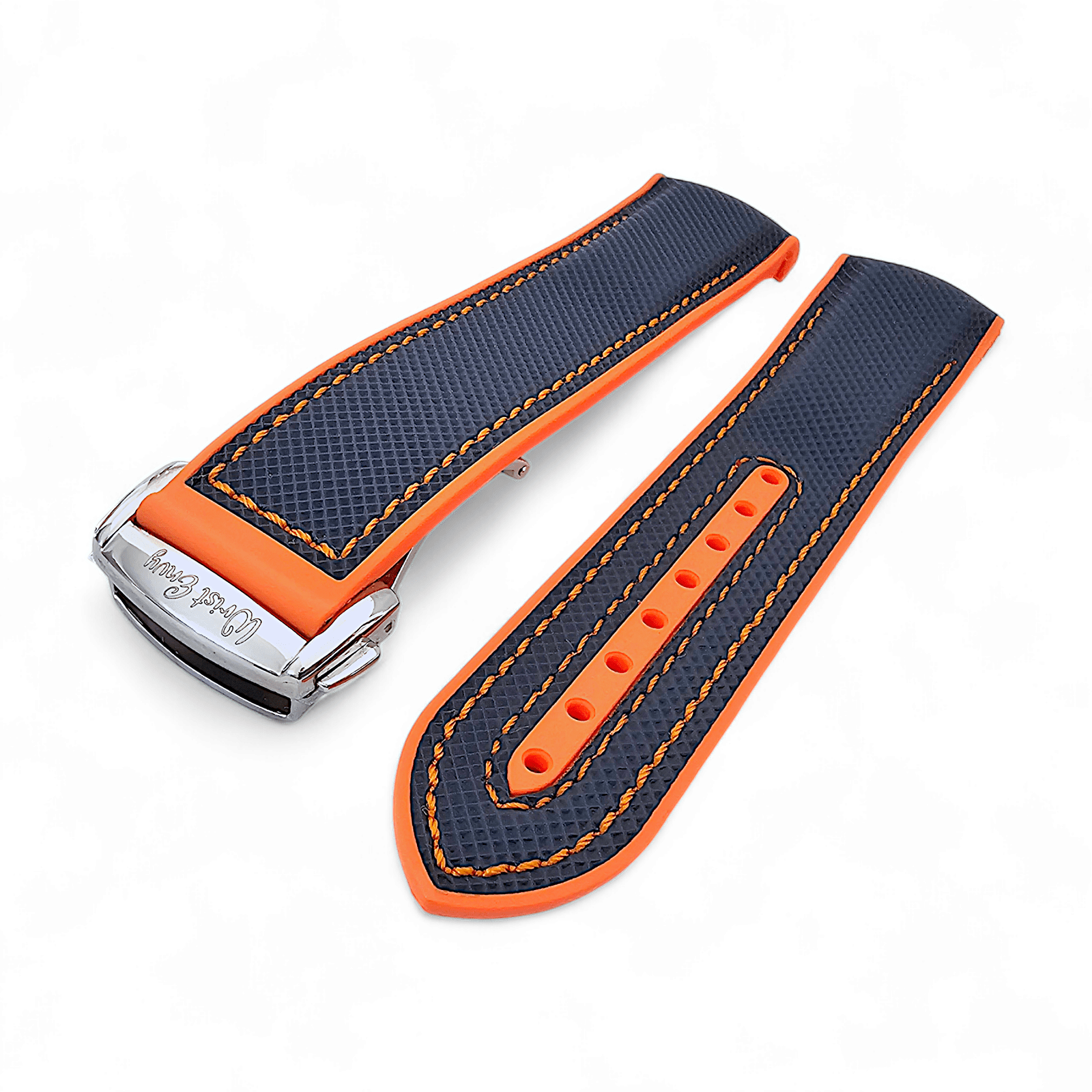 Elite Hybrid FKM Sailcloth Curved End Watch Strap 20mm 21mm 22mm Blue Orange - Wrist Envy